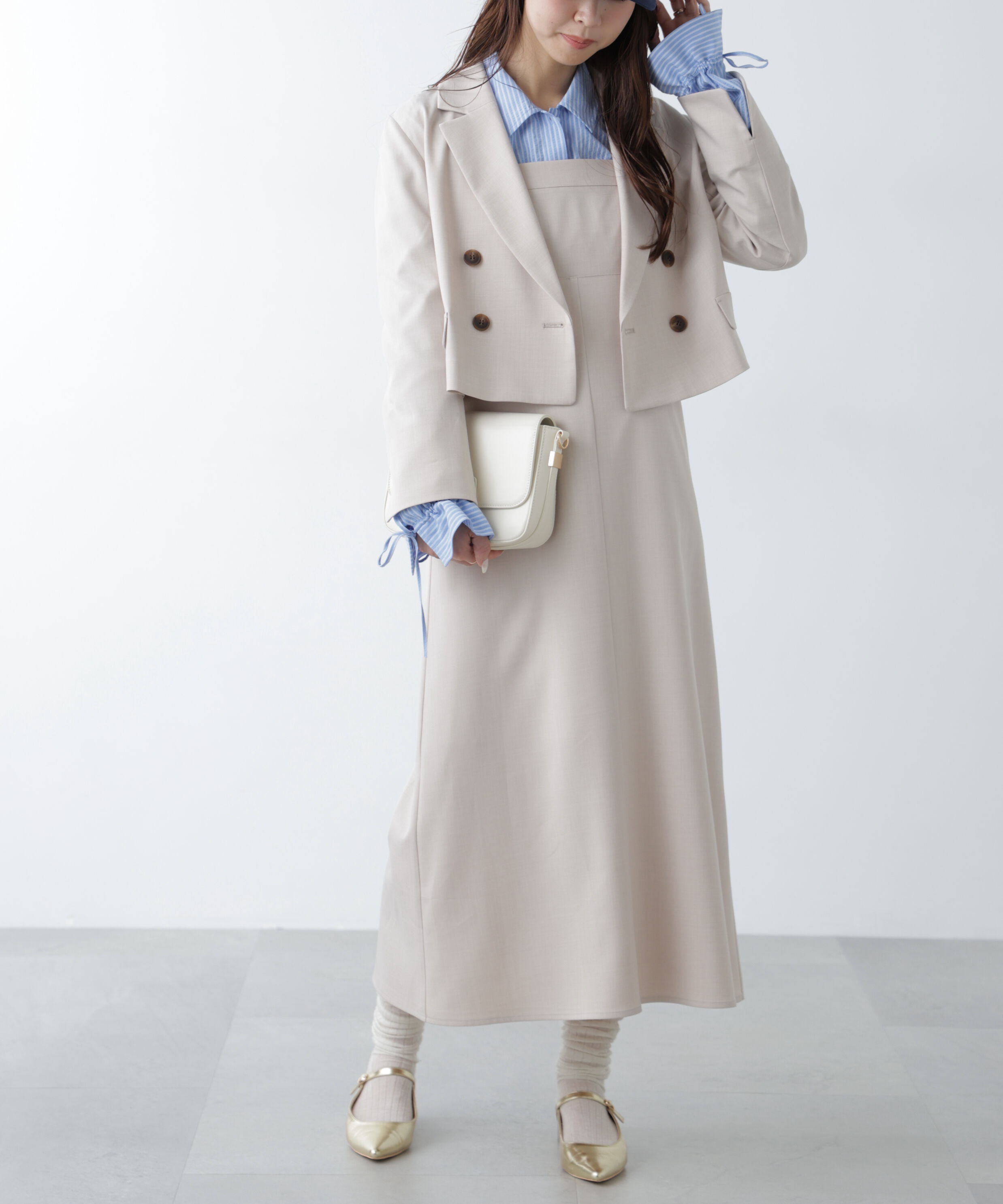  「梳毛調合繊ステッチナローキャミワンピース」|ワンピース|