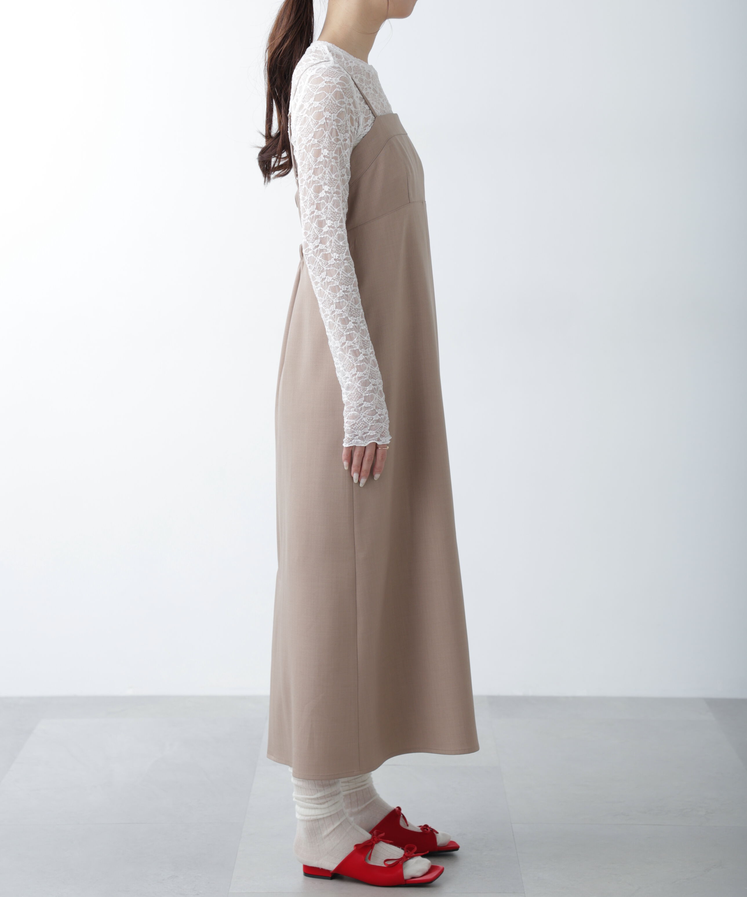  「梳毛調合繊ステッチナローキャミワンピース」|ワンピース|