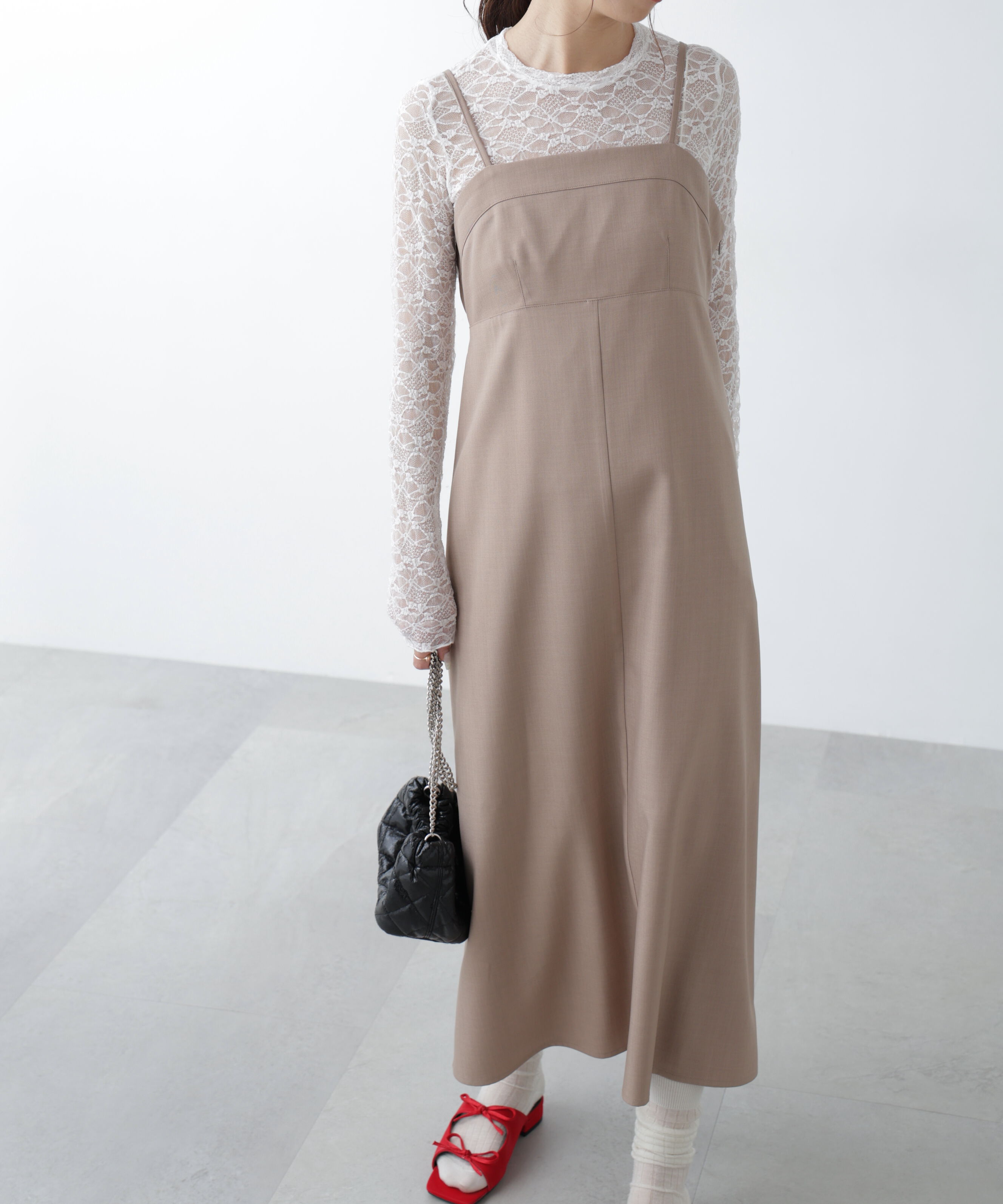  「梳毛調合繊ステッチナローキャミワンピース」|ワンピース|