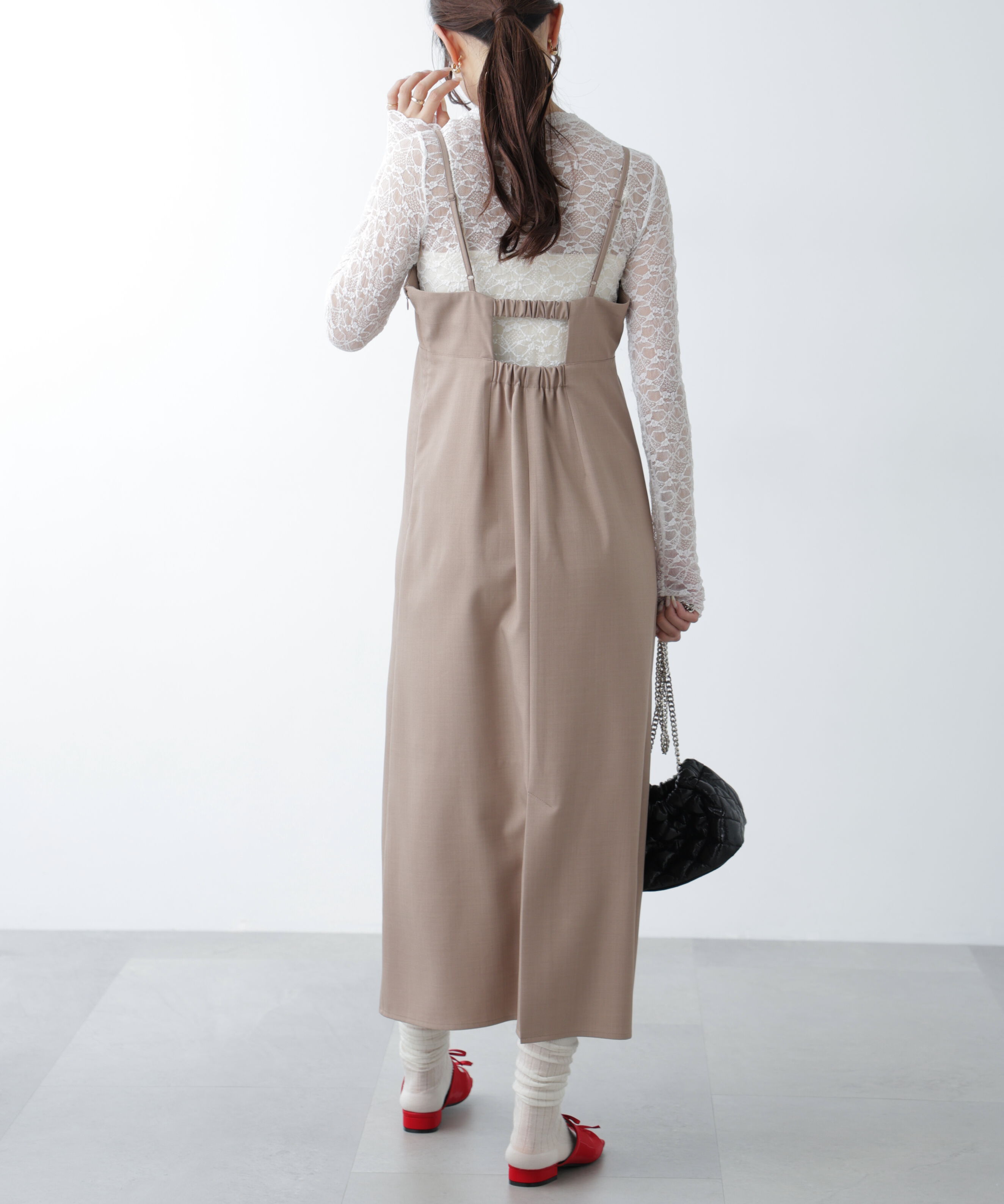  「梳毛調合繊ステッチナローキャミワンピース」|ワンピース|