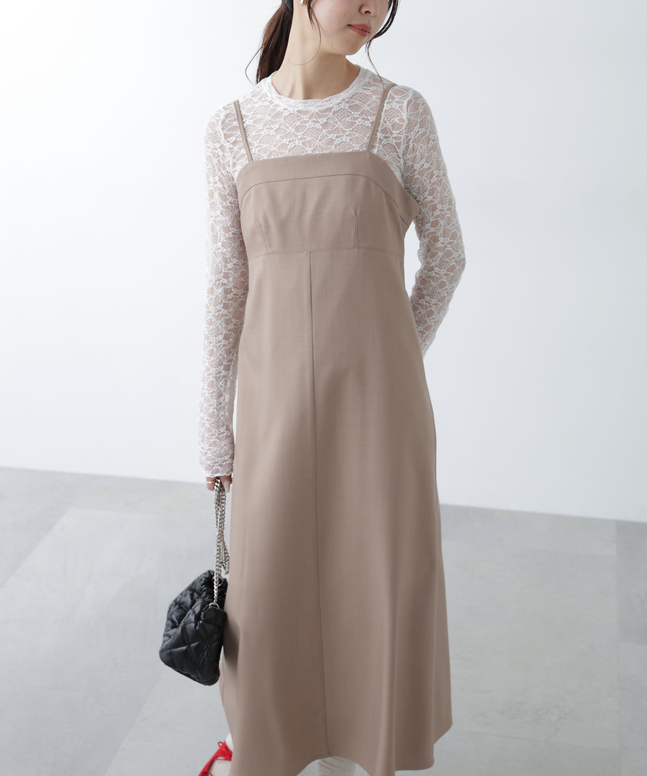  「梳毛調合繊ステッチナローキャミワンピース」|ワンピース|