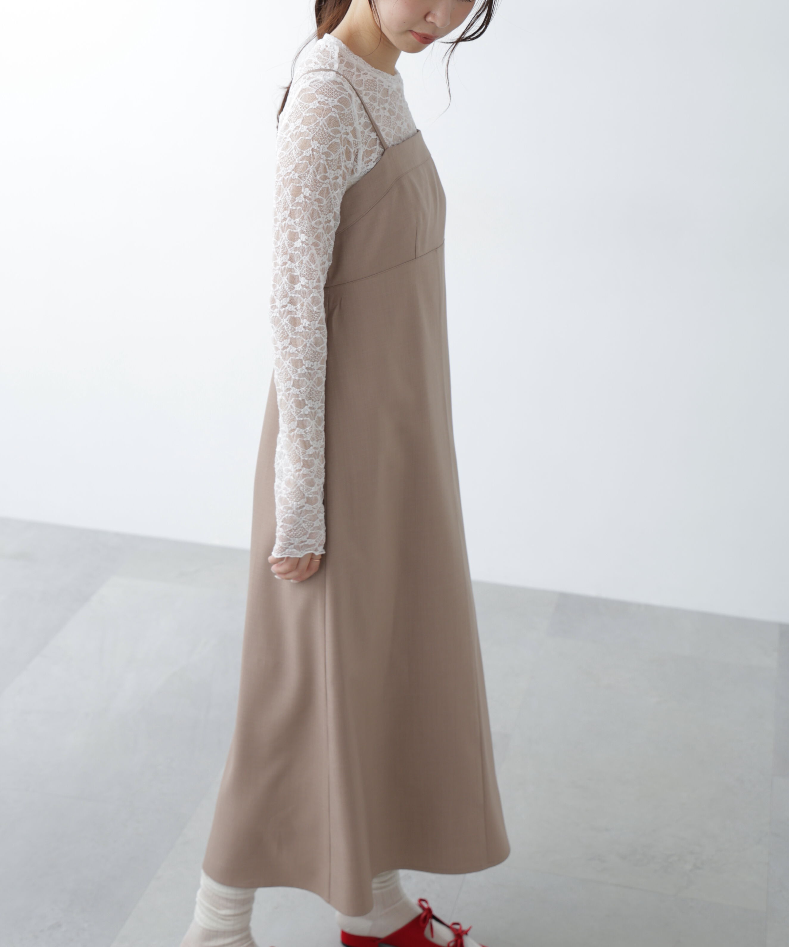  「梳毛調合繊ステッチナローキャミワンピース」|ワンピース|