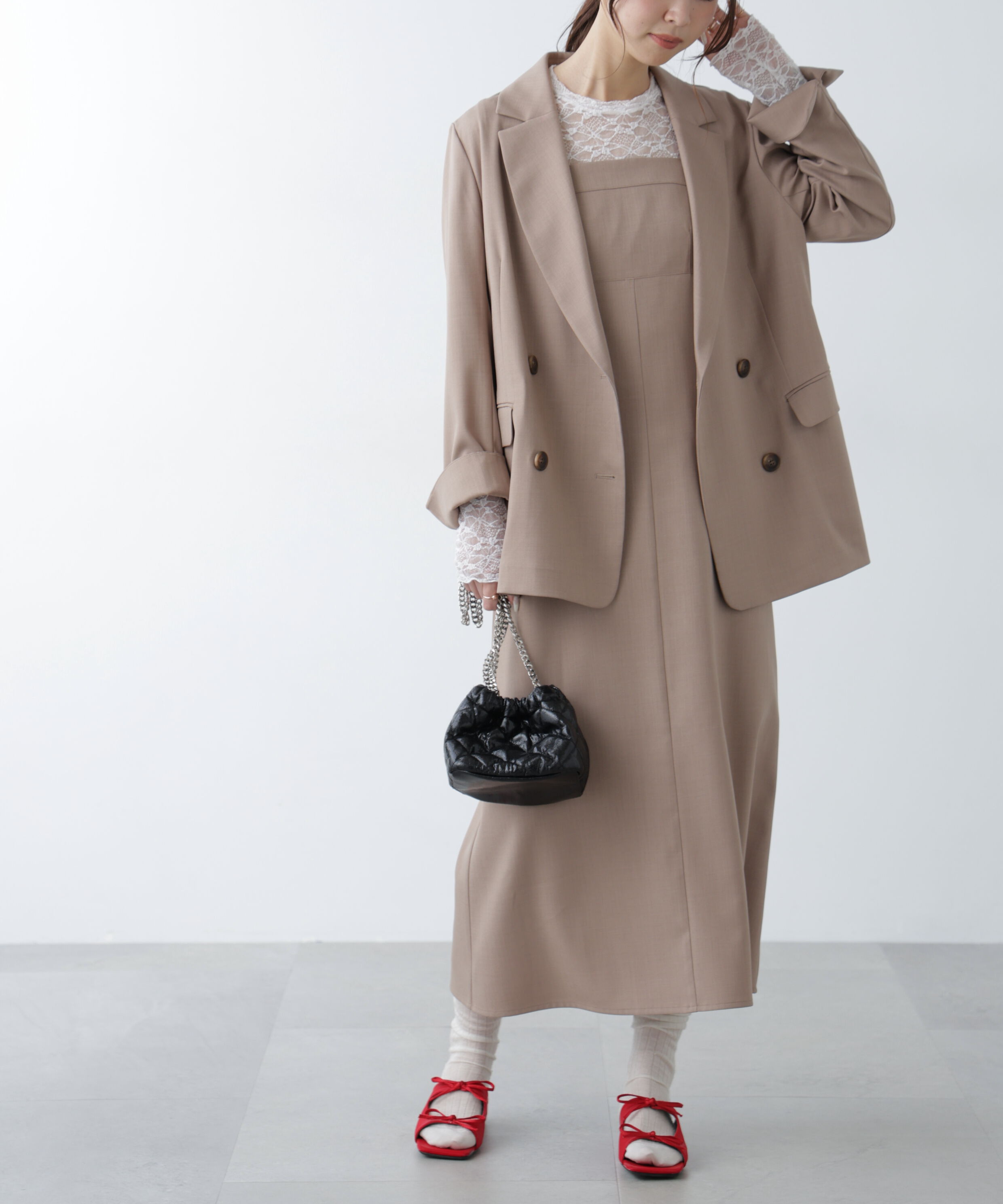  「梳毛調合繊ステッチナローキャミワンピース」|ワンピース|