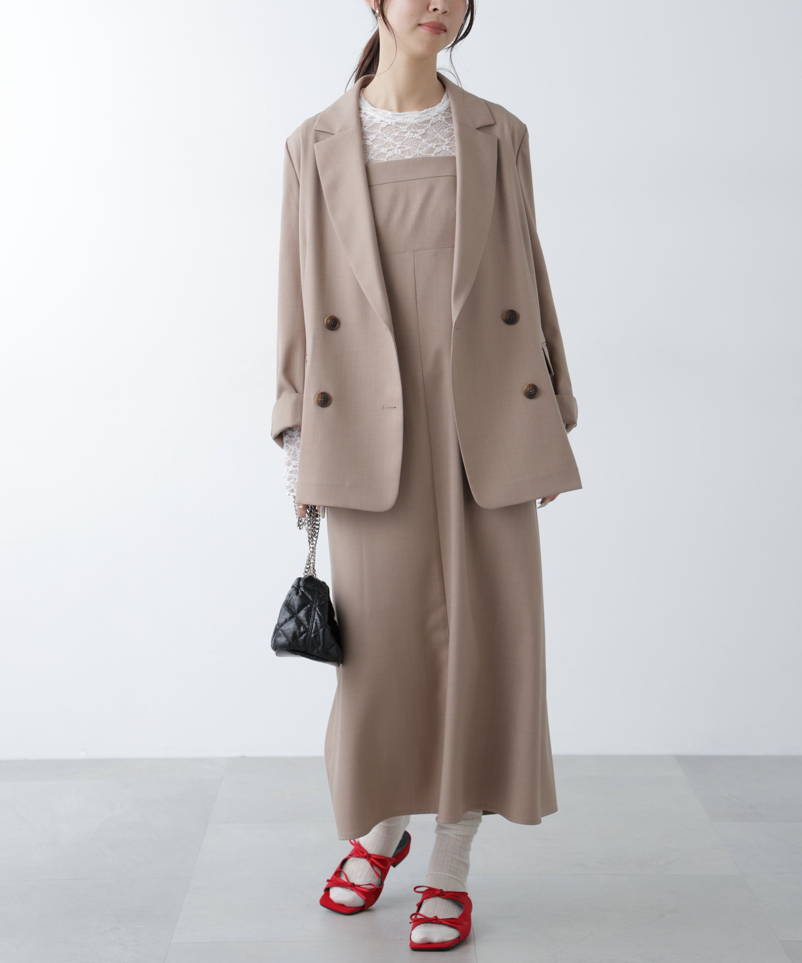  「梳毛調合繊ステッチナローキャミワンピース」|ワンピース|