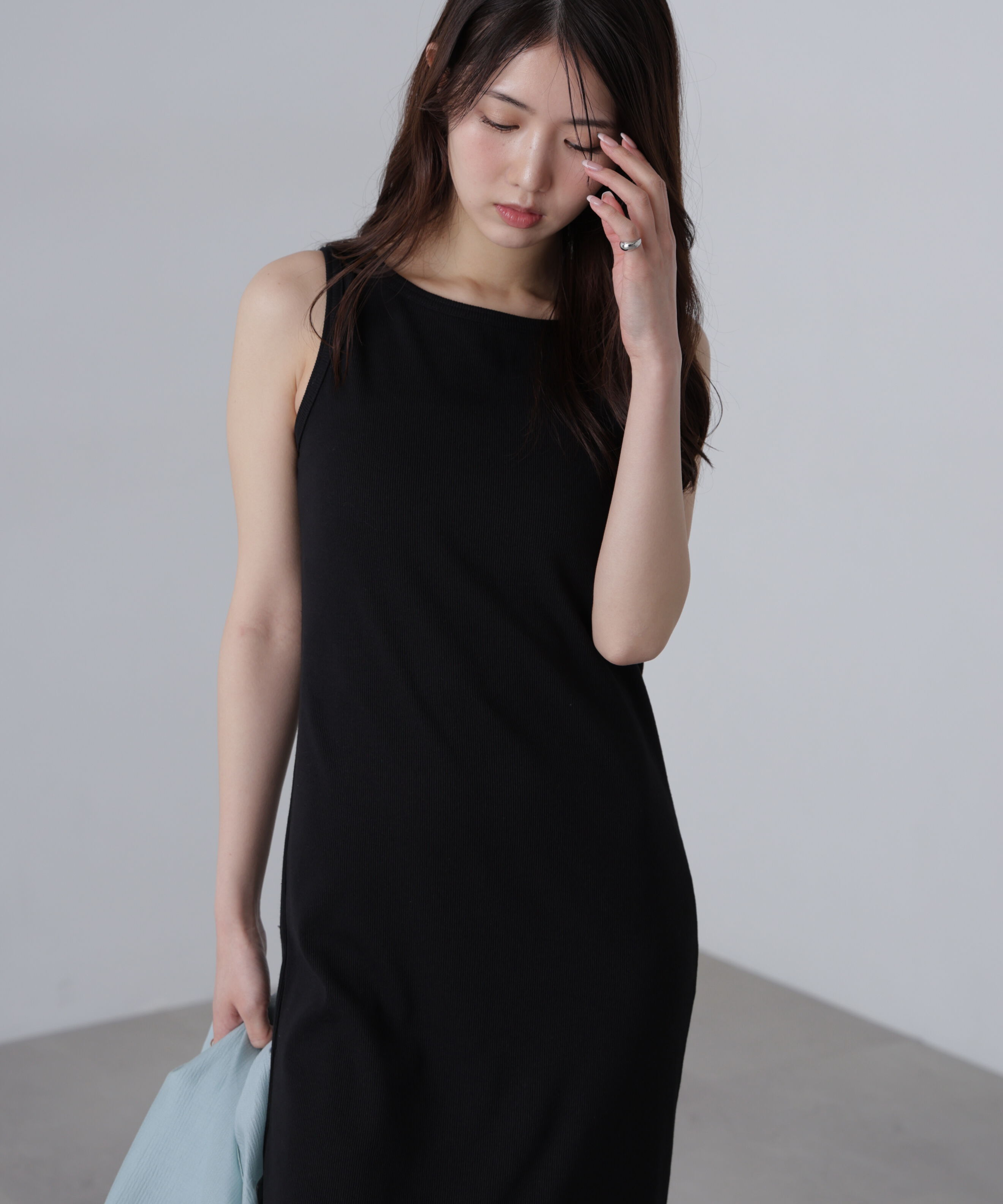  「ボートネックリブタンクトップワンピース」|ワンピース|