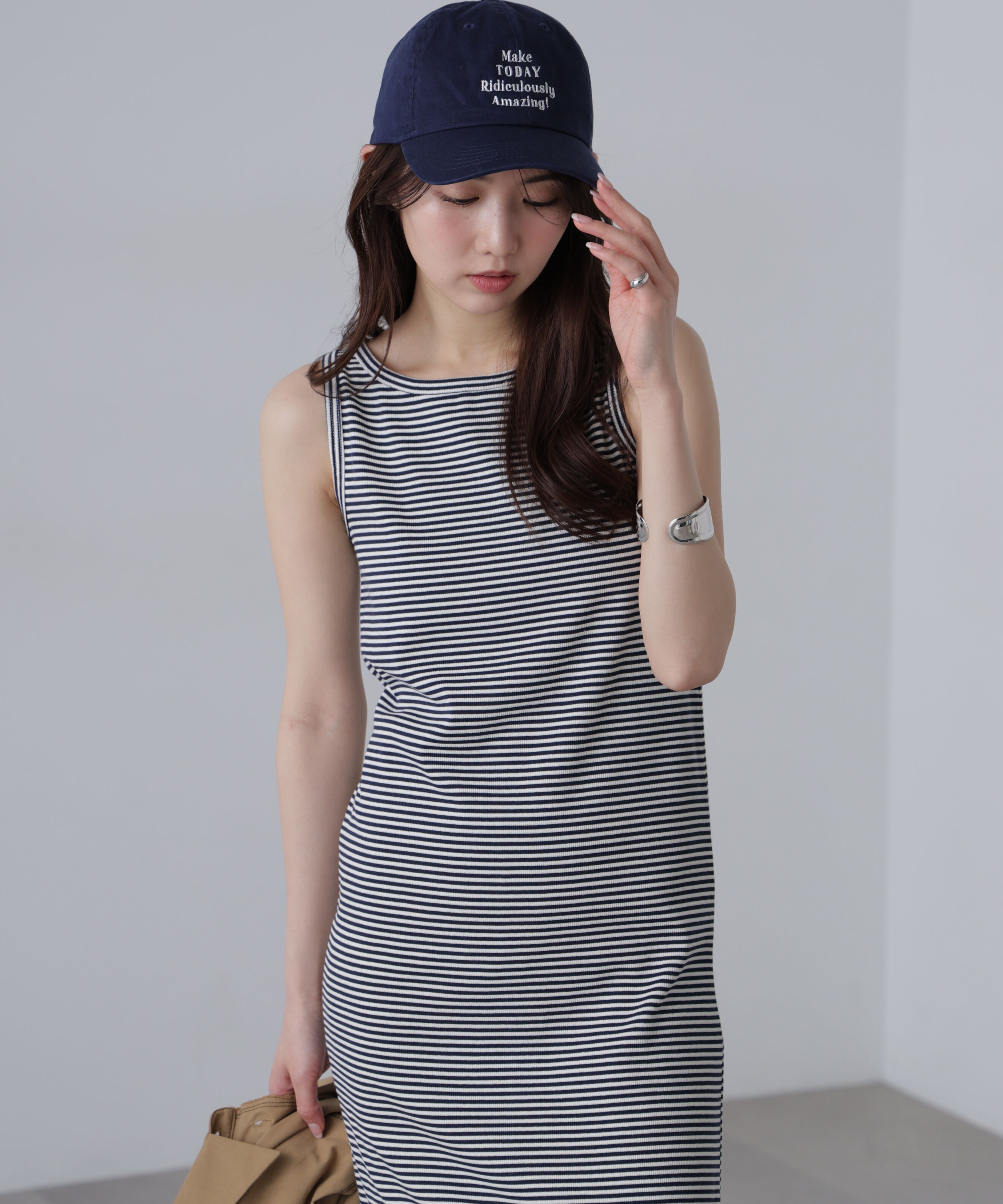  「ボートネックリブタンクトップワンピース」|ワンピース|