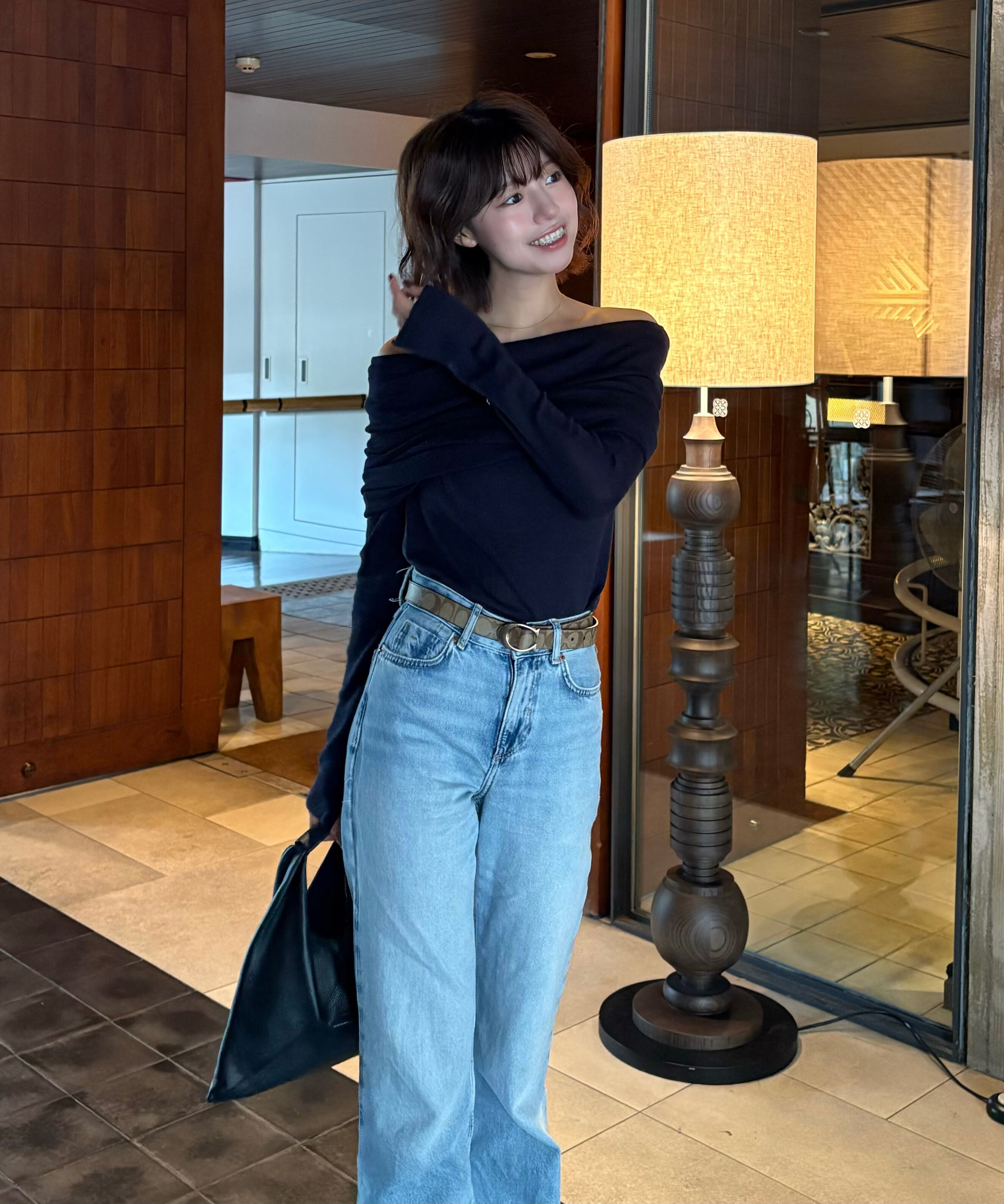  「袖口ボタンオフショルニット〈MFM〉」|ニット・セーター|ネイビー