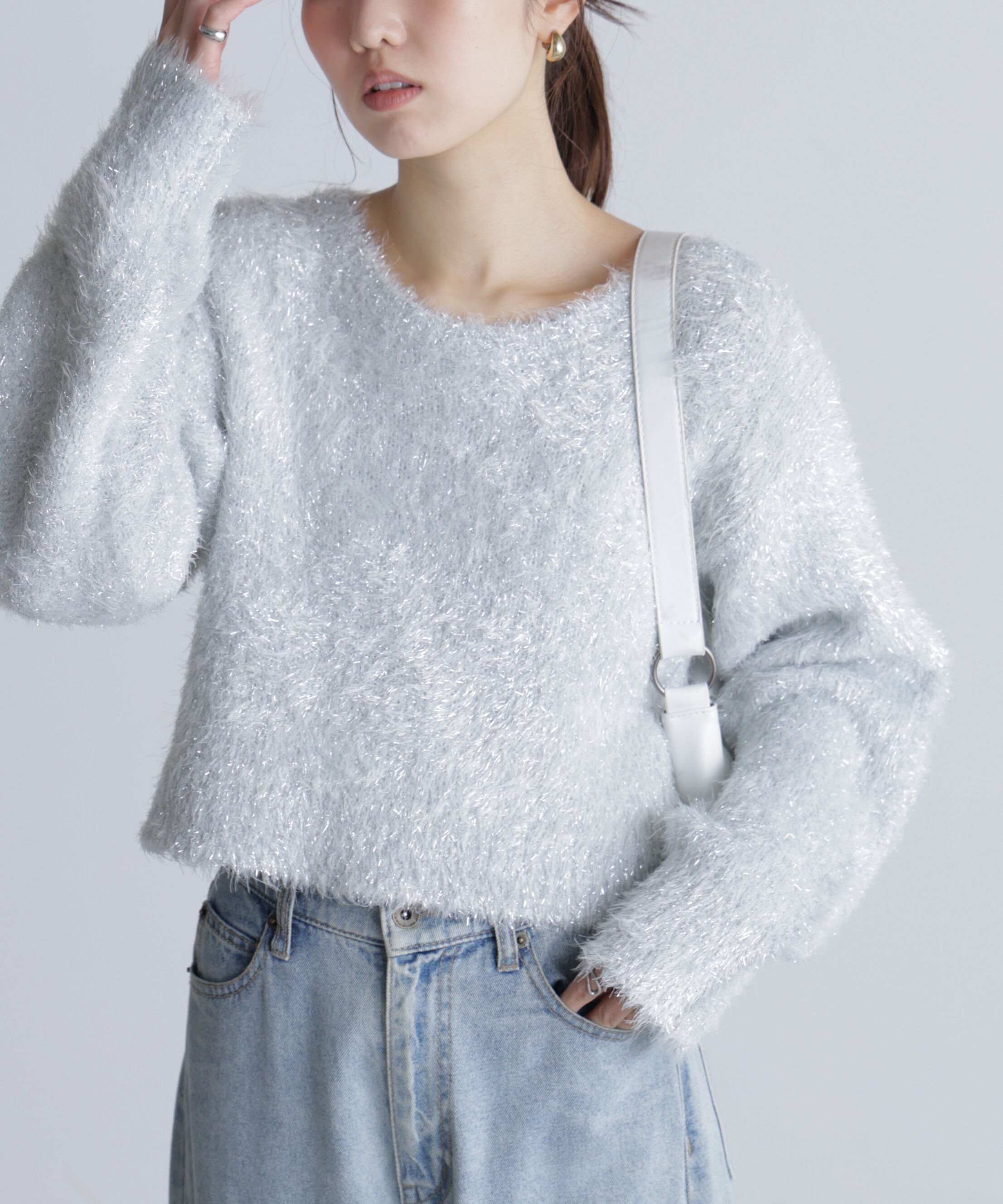  「ラメフェザープルオーバーニット」|ニット・セーター|