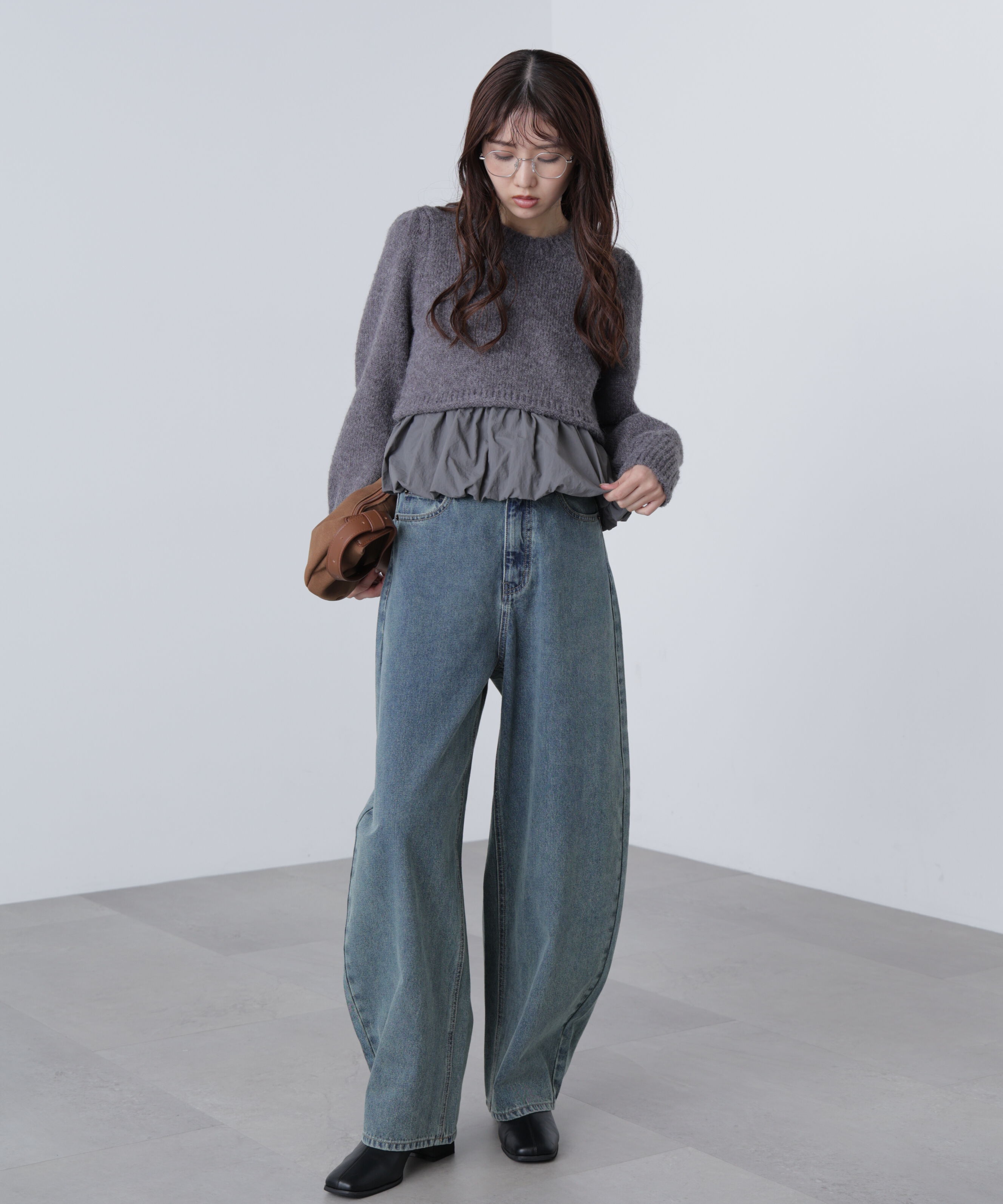  「アルパカ混布帛ドッキングバルーンニット」|ニット・セーター|