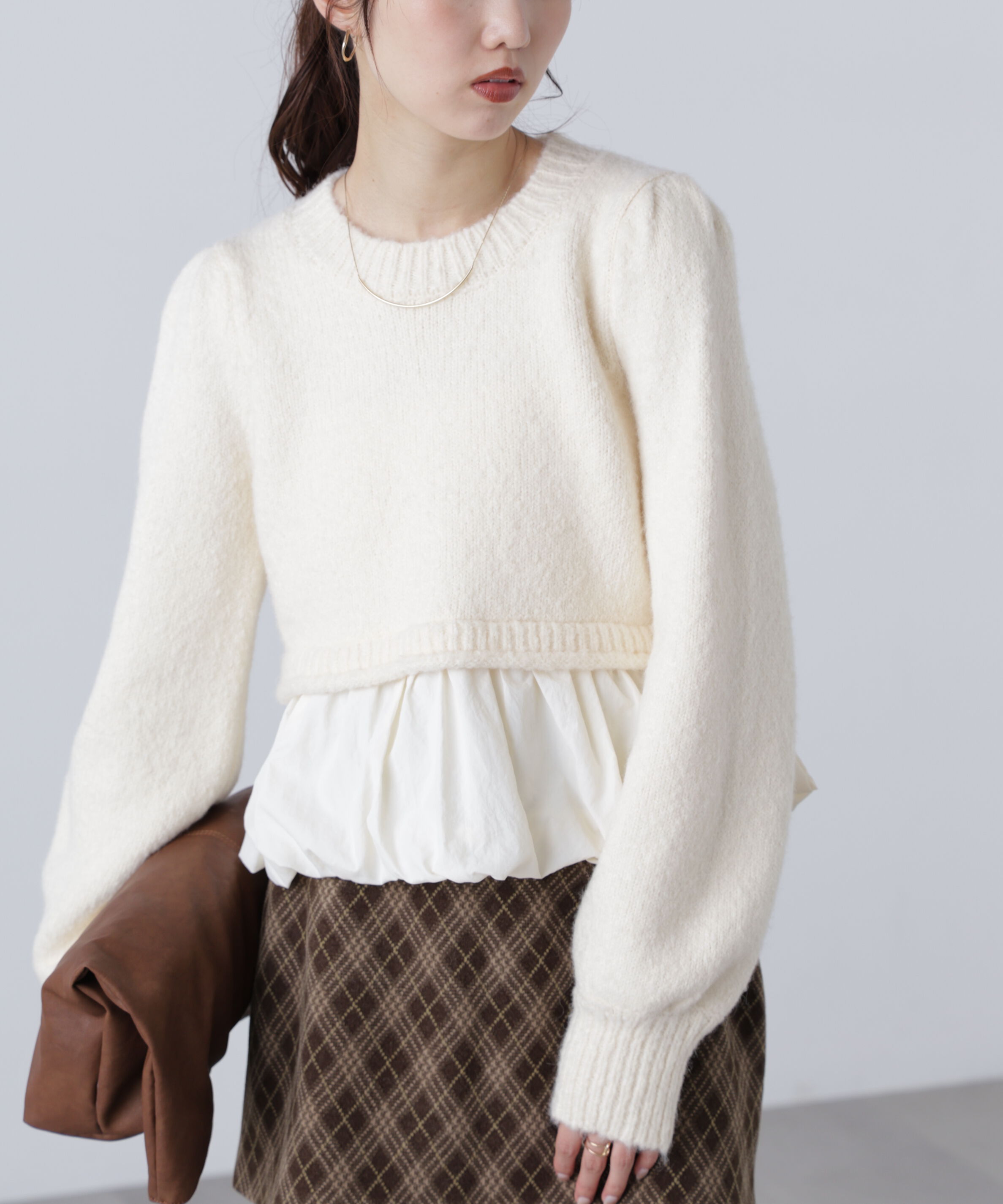  「アルパカ混布帛ドッキングバルーンニット」|ニット・セーター|オフ