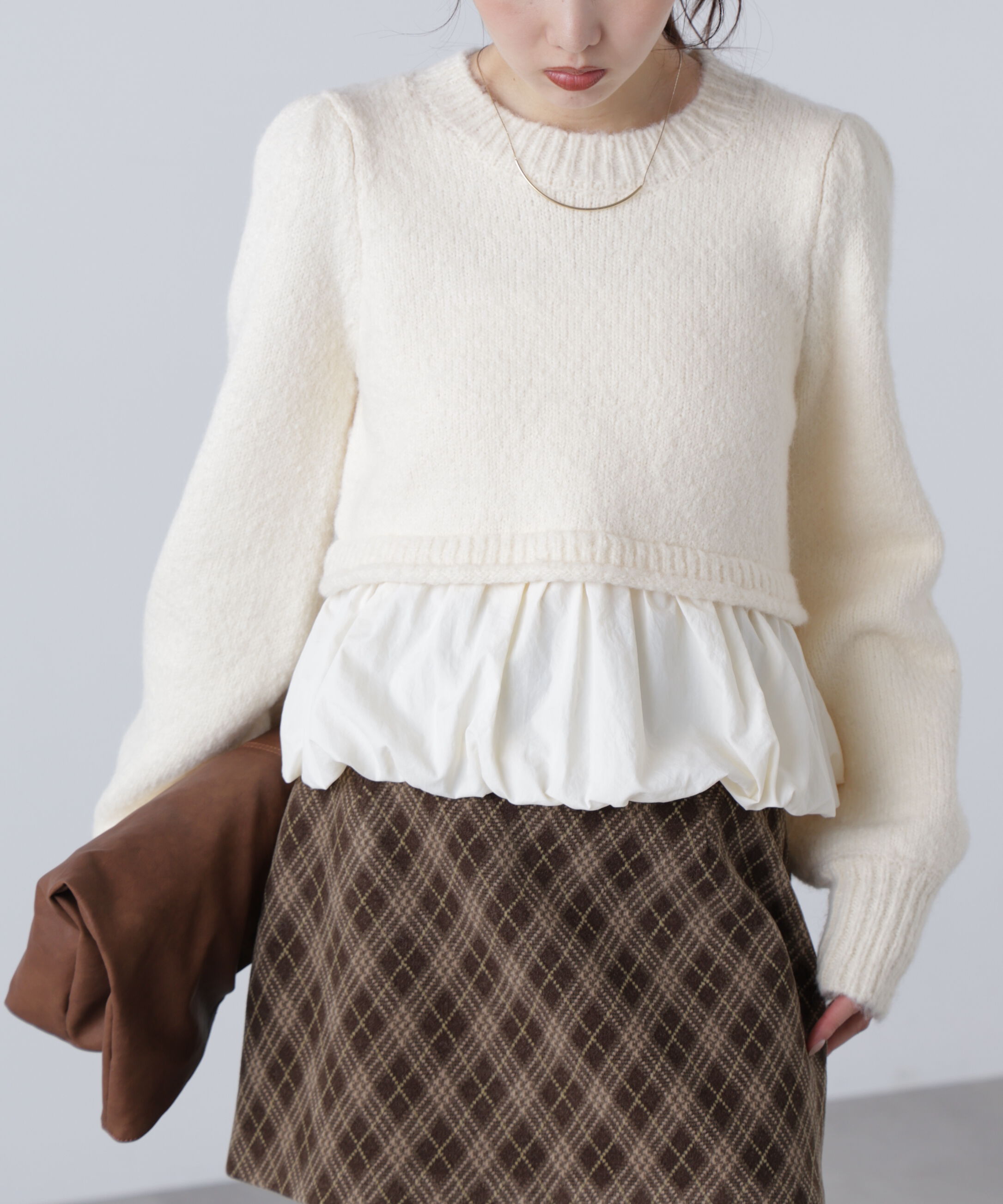  「アルパカ混布帛ドッキングバルーンニット」|ニット・セーター|