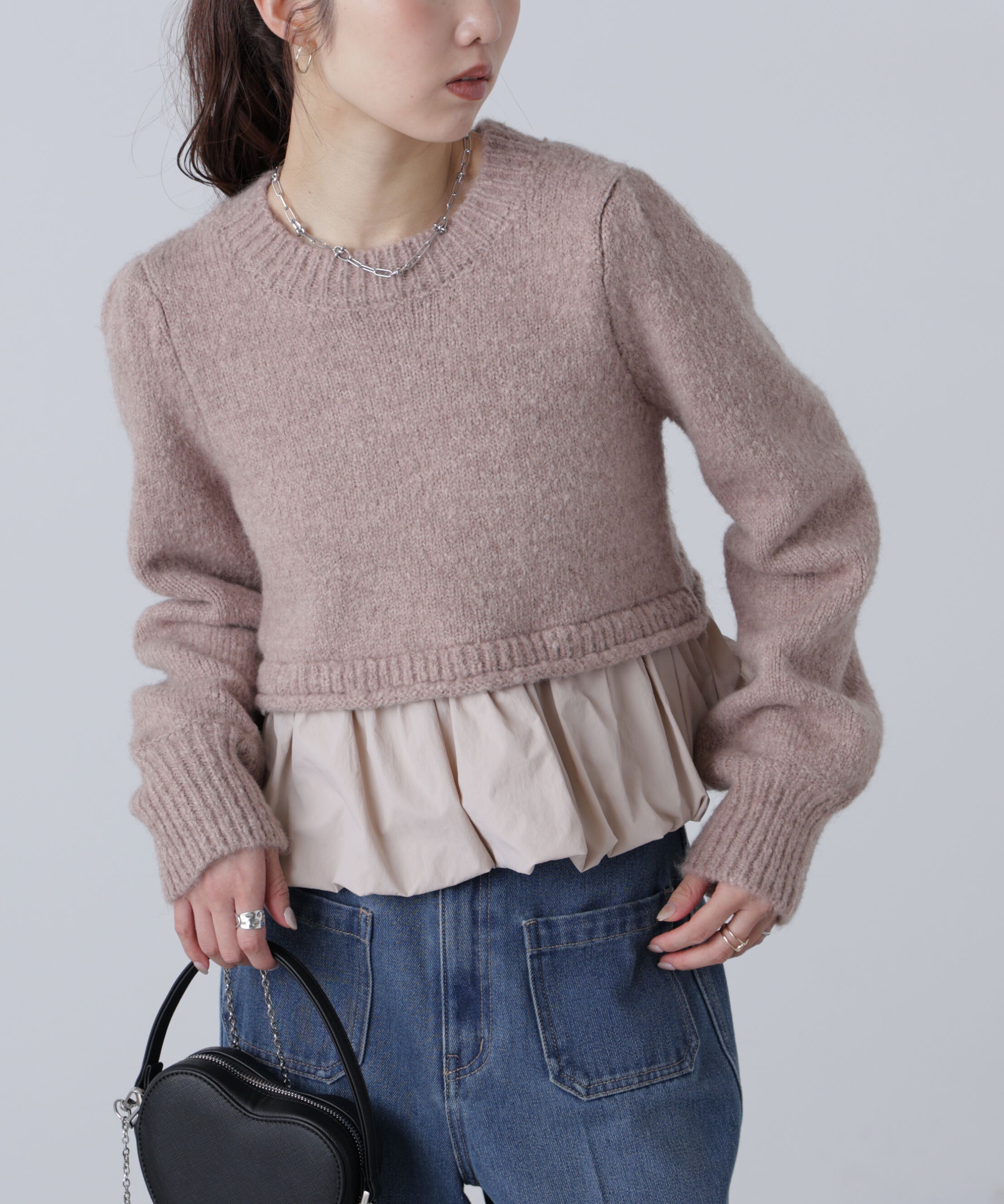  「アルパカ混布帛ドッキングバルーンニット」|ニット・セーター|ベージュ