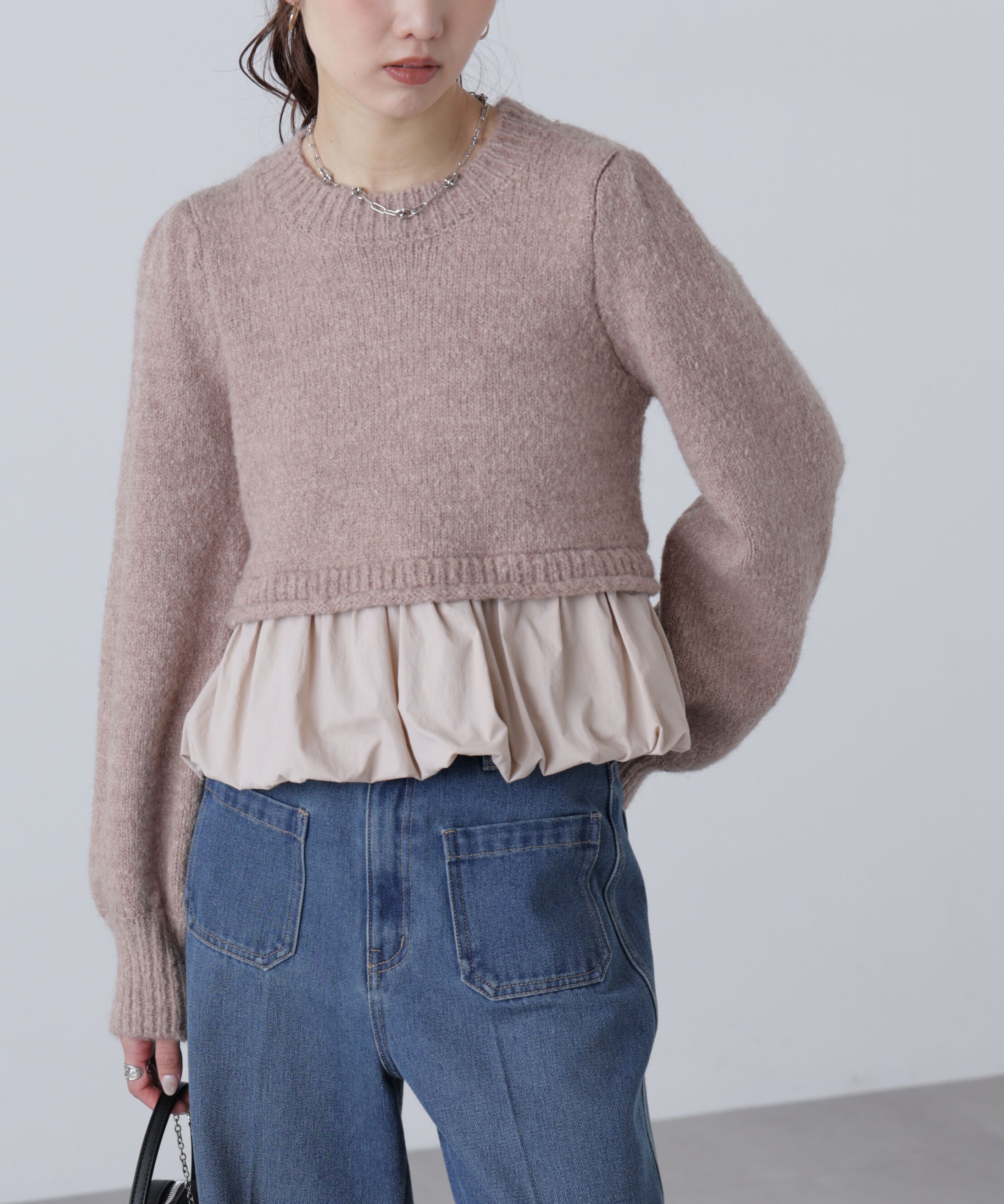  「アルパカ混布帛ドッキングバルーンニット」|ニット・セーター|