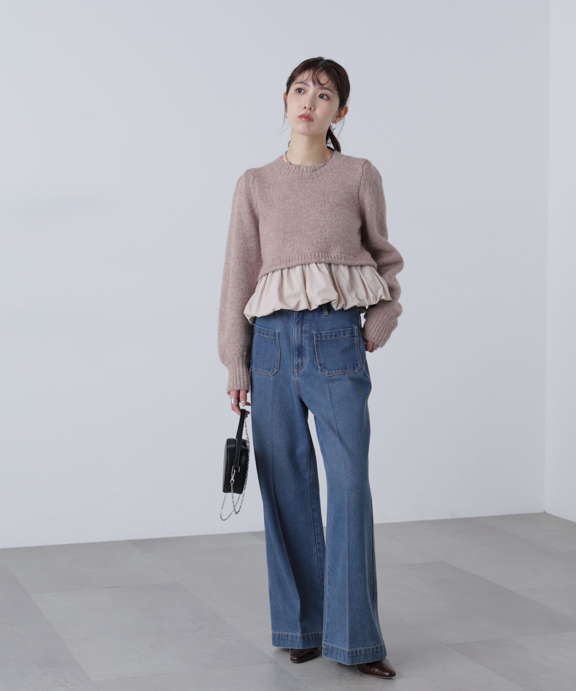  「アルパカ混布帛ドッキングバルーンニット」|ニット・セーター|