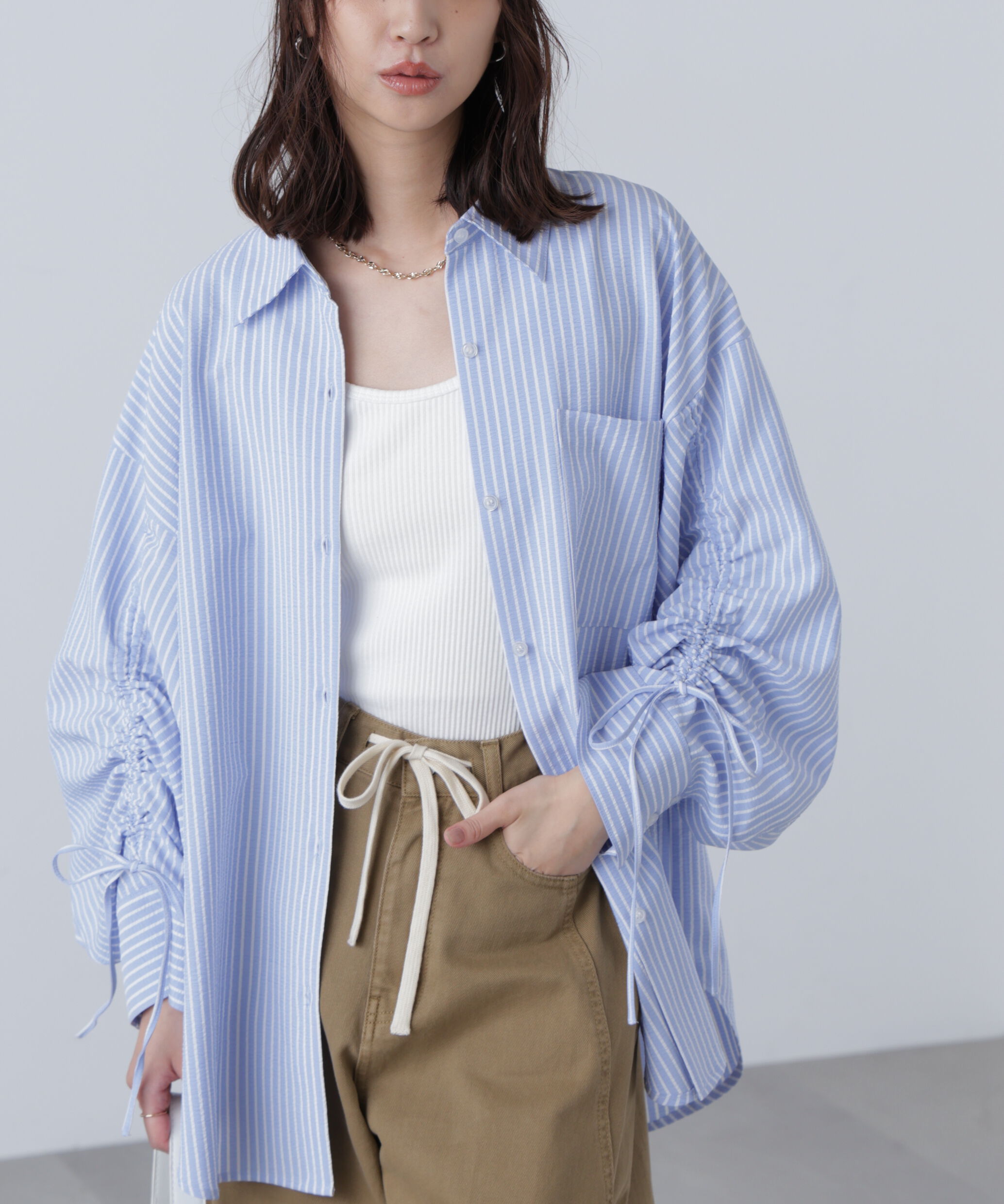  「袖シャーリングオーバーシャツ」|シャツ・ブラウス|