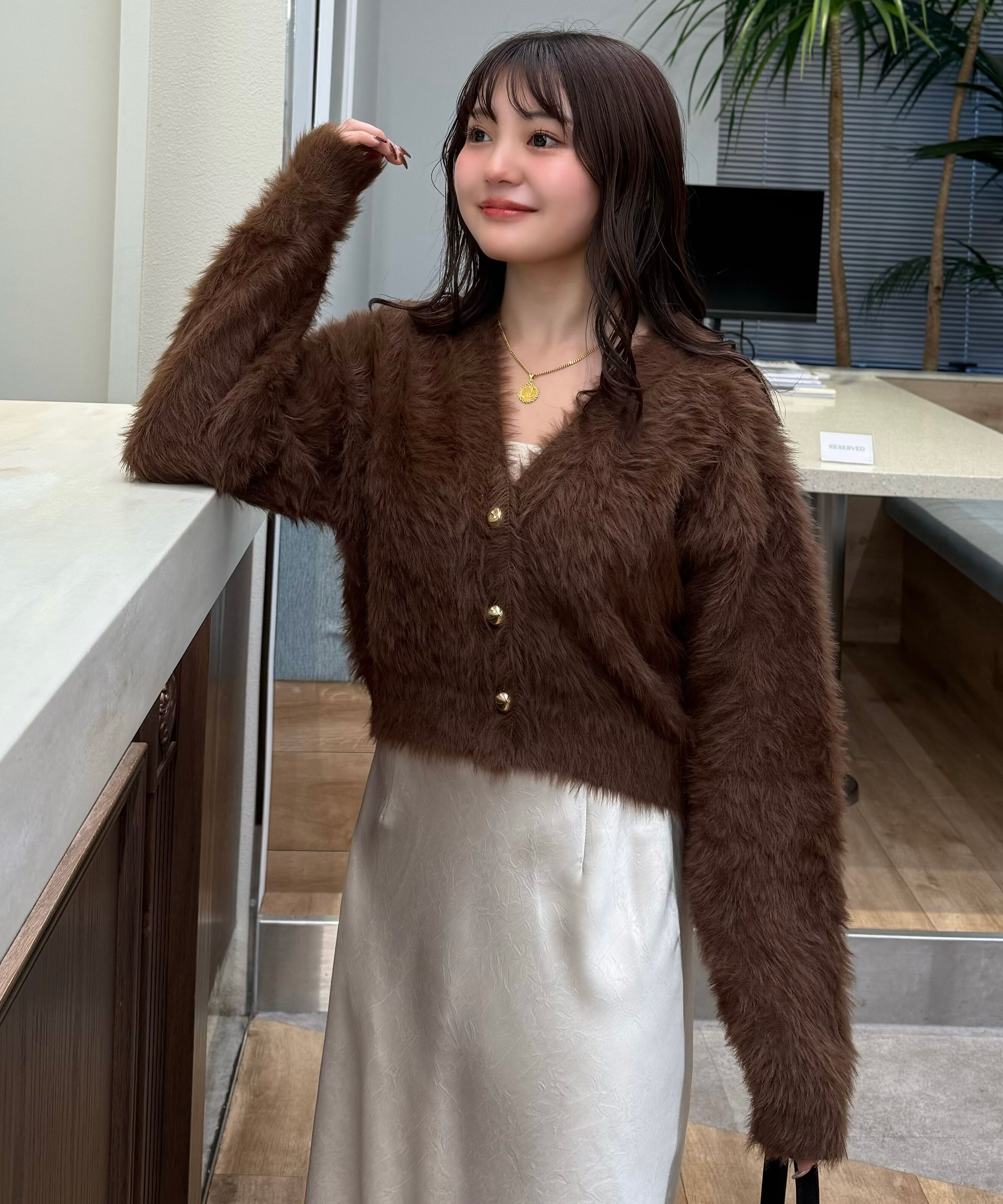  「金ボタンロングシャギーニットカーディガン〈ＭＦＭ〉」|ニット・セーター|ブラウン