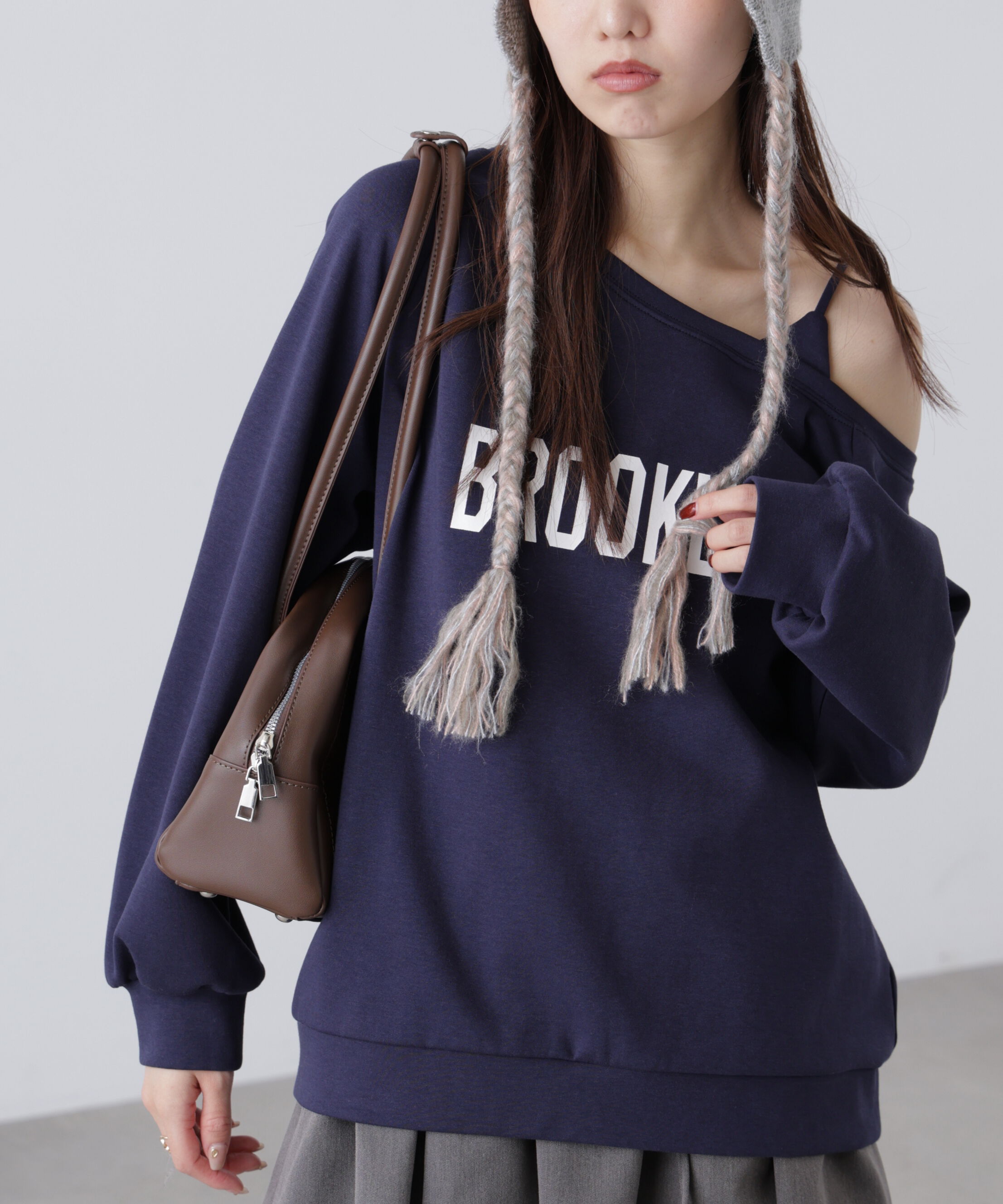  「ワンショルロゴプリントスウェット」|Tシャツ・カットソー|ネイビー