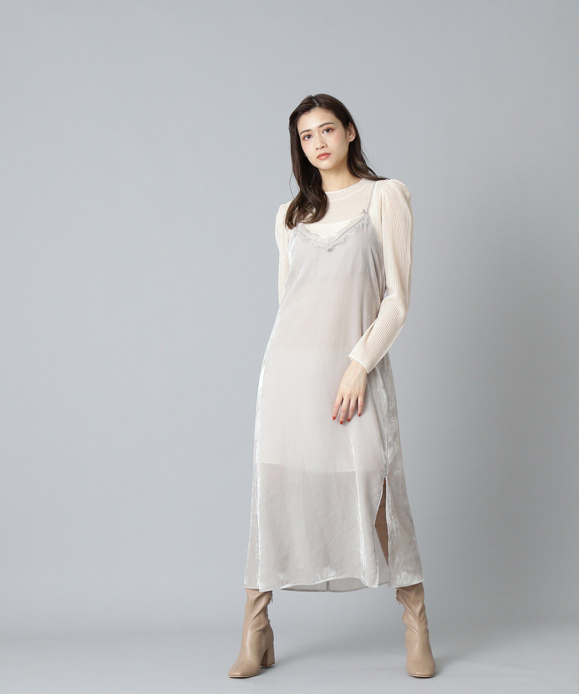  「シアートップスキャミワンピースセット」|ワンピース|