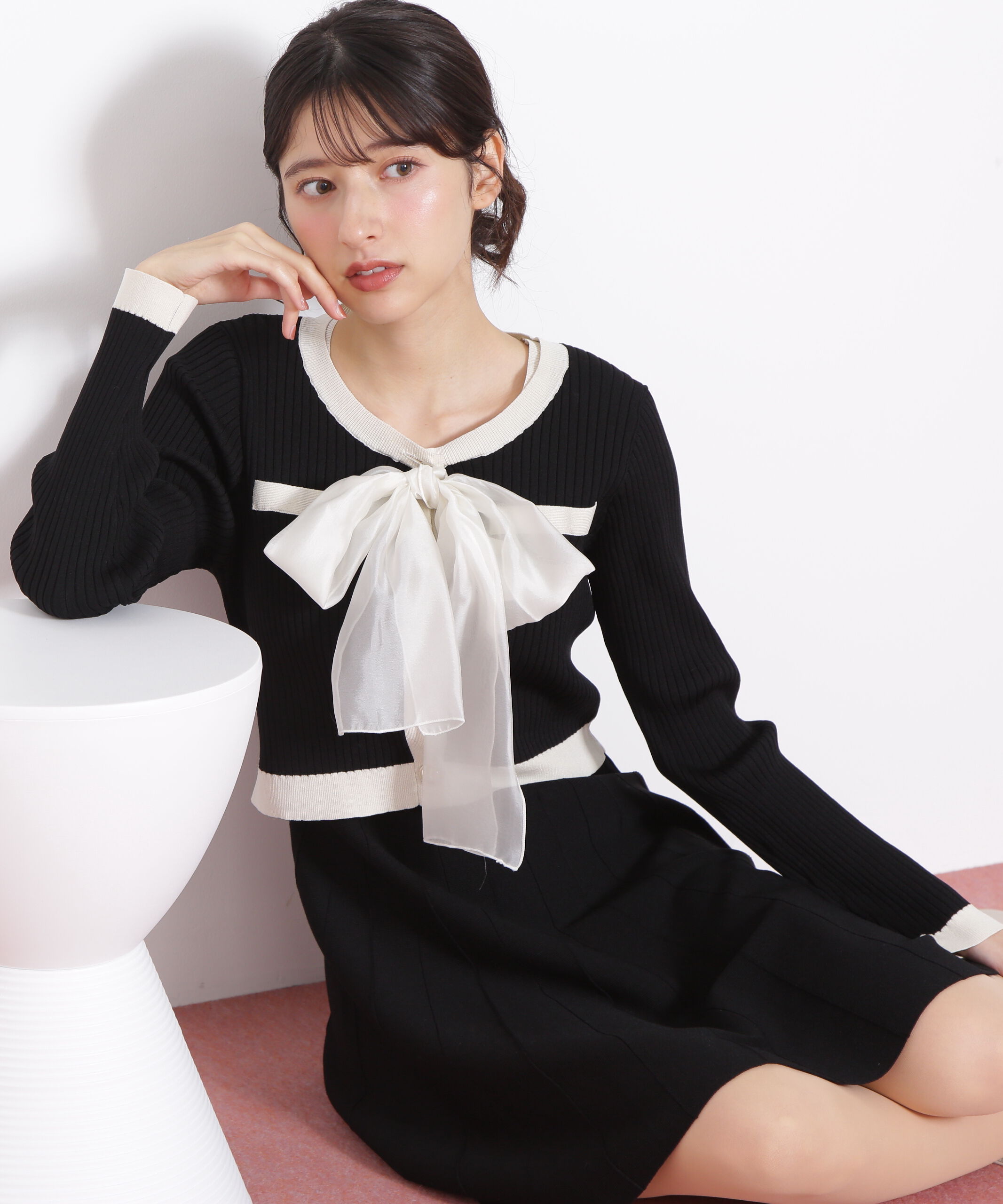  「ビッグリボンニットアップ」|ワンピース|ブラック