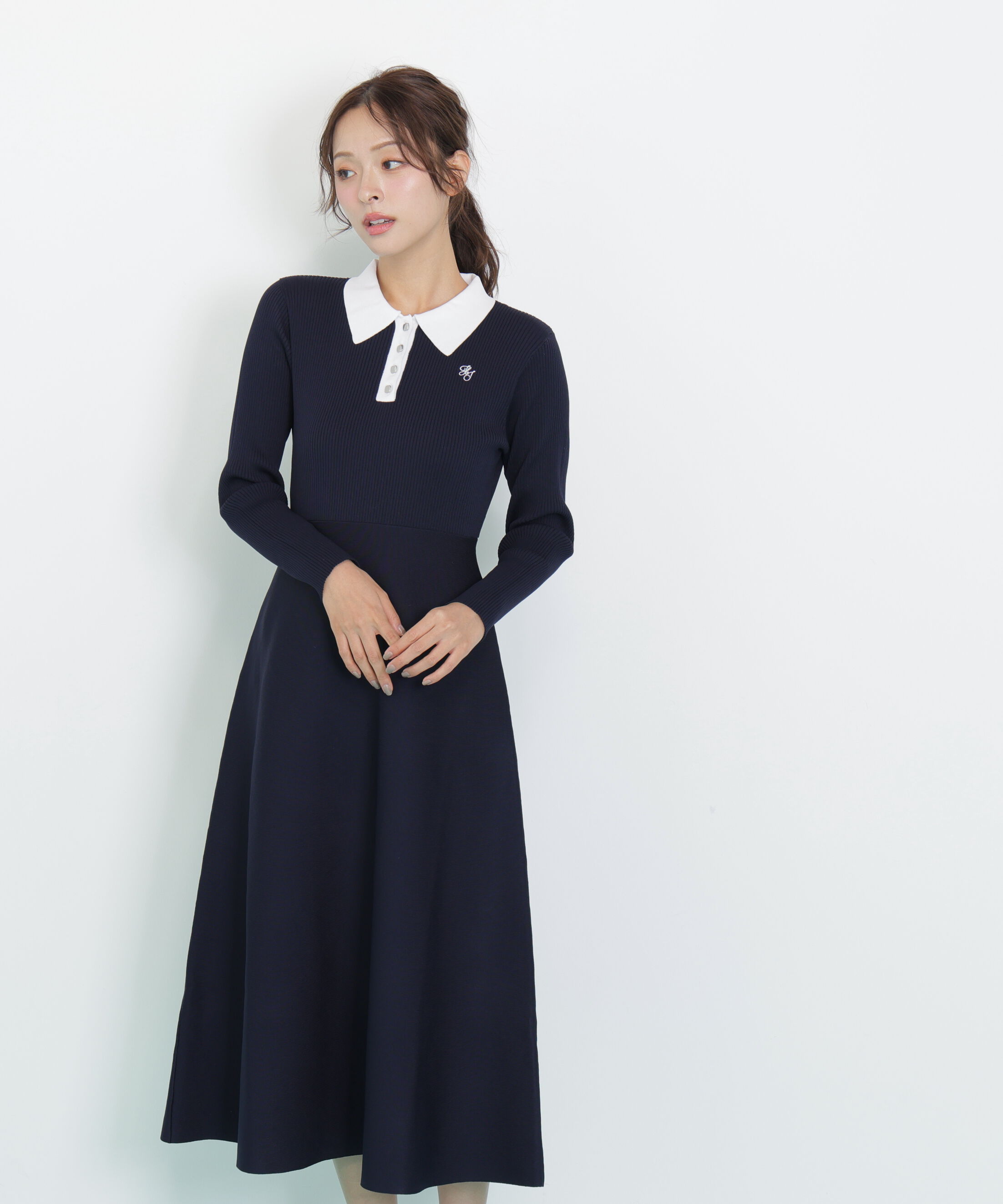  「長袖ポロネックニットワンピース」|ワンピース|