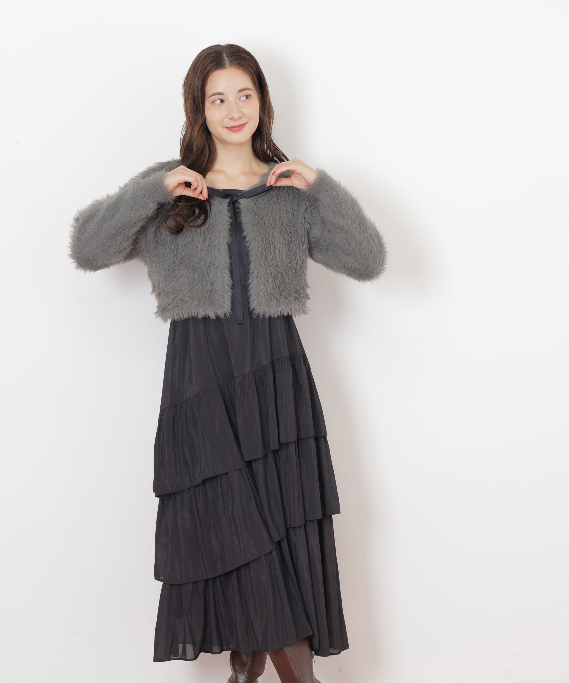  「キャミワンピースフェザーニットセット」|ワンピース|