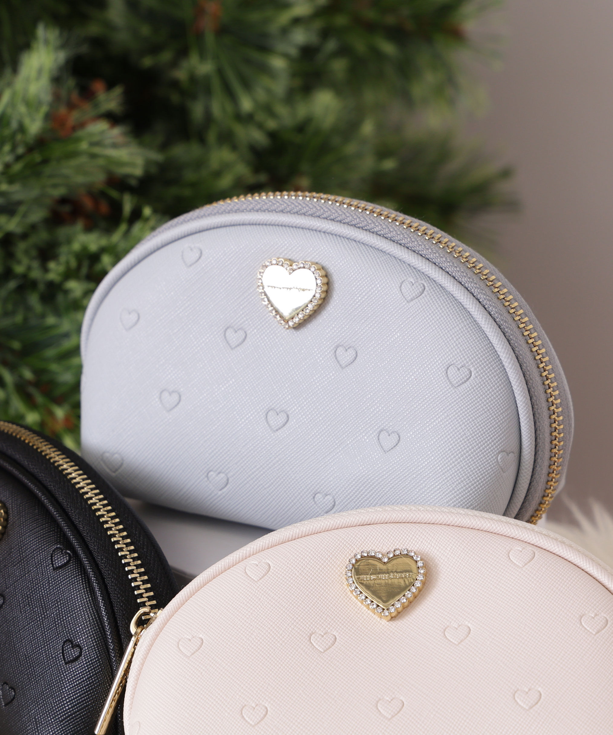  「エンボスハートポーチ」|財布|ブルー