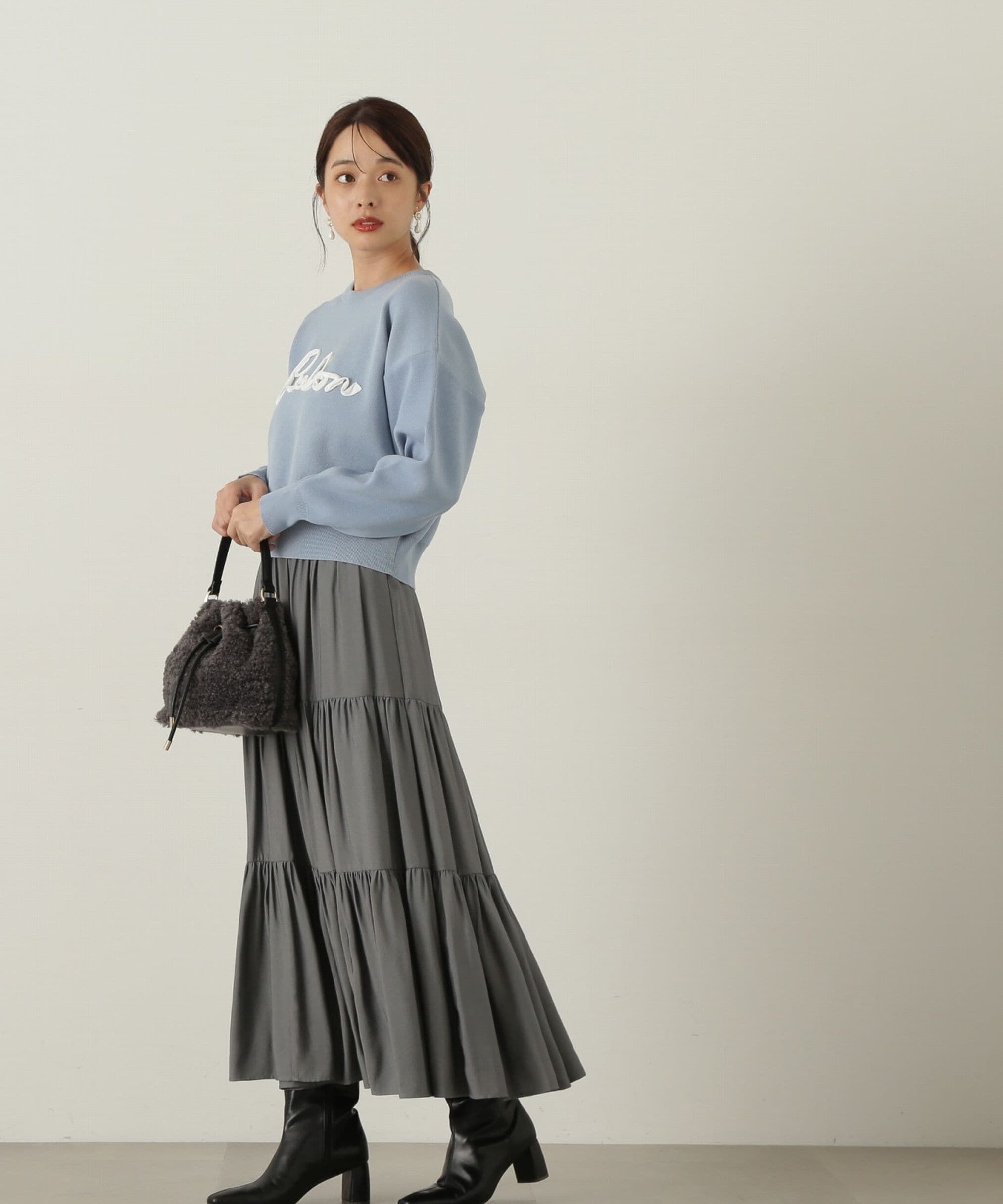 PROPORTION BODY DRESSING「パウダーサテンティアードスカート　24AW」|スカート|