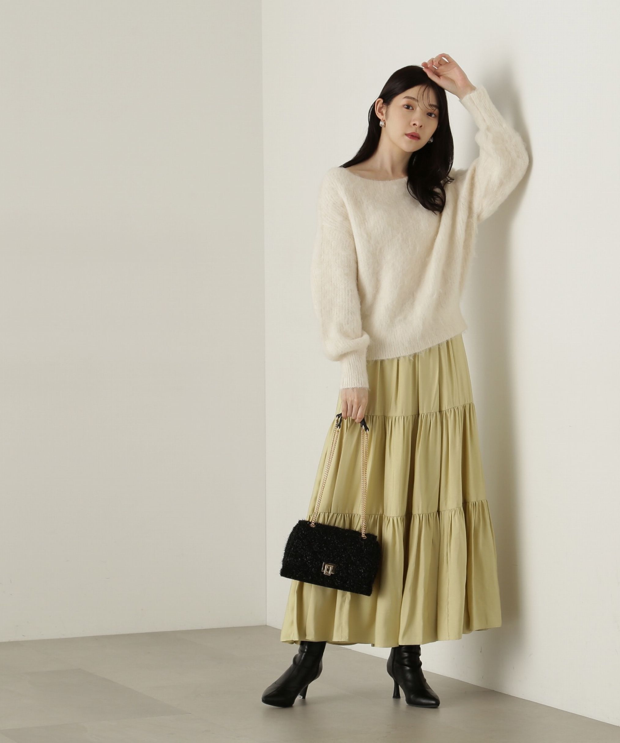 PROPORTION BODY DRESSING「パウダーサテンティアードスカート　24AW」|スカート|