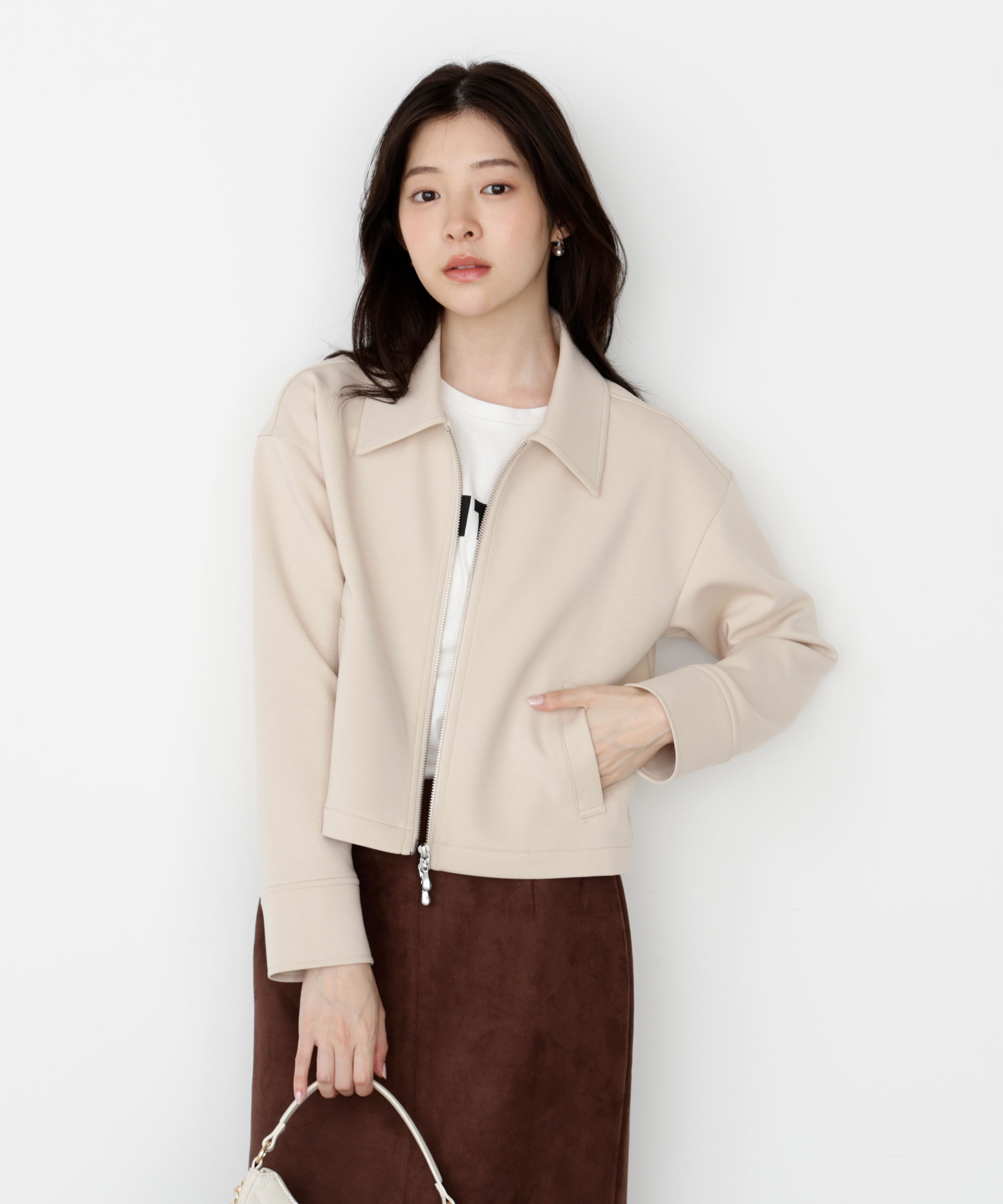 PROPORTION BODY DRESSING「襟付きジップカットジャケット 25AW」|ブルゾン・スタジャン|ベージュ