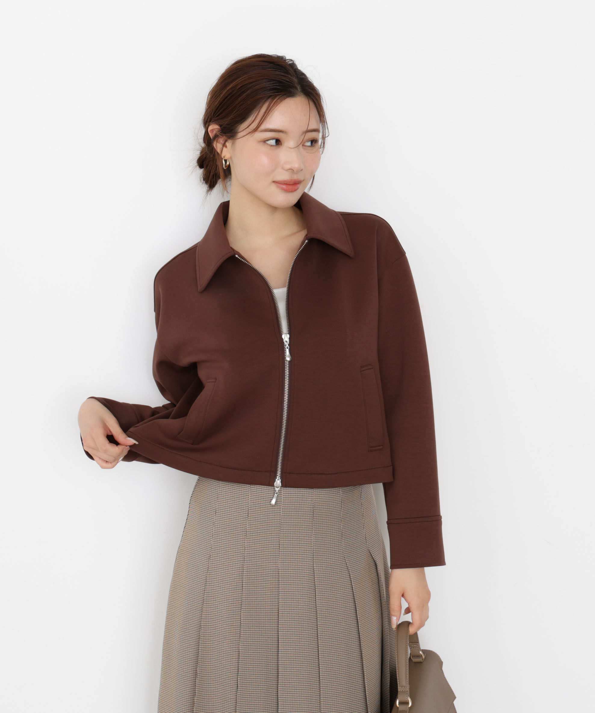 PROPORTION BODY DRESSING「襟付きジップカットジャケット 25AW」|ブルゾン・スタジャン|ブラウン