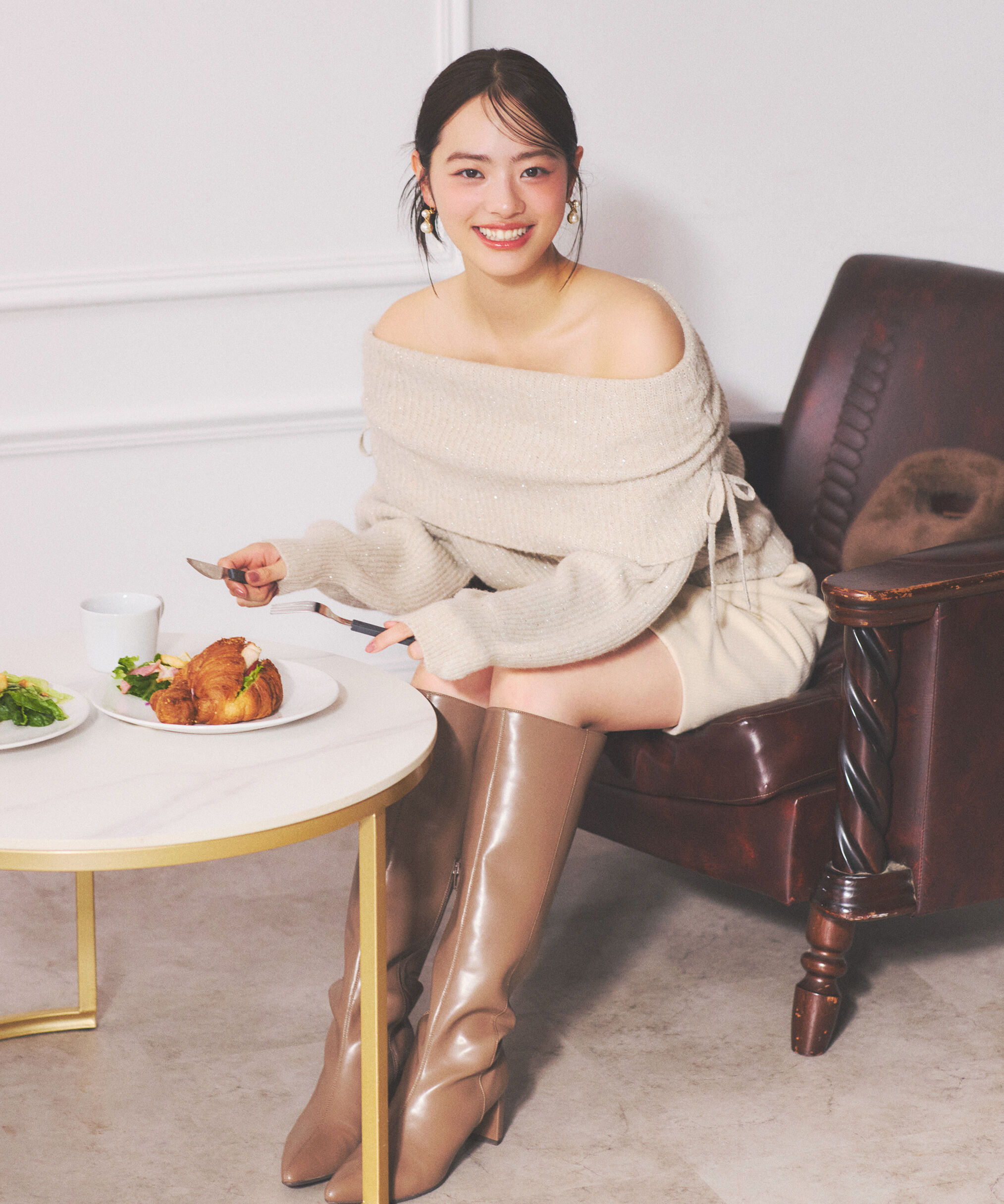 PROPORTION BODY DRESSING「リボン付きオフショルニット 25AW」|ニット・セーター|