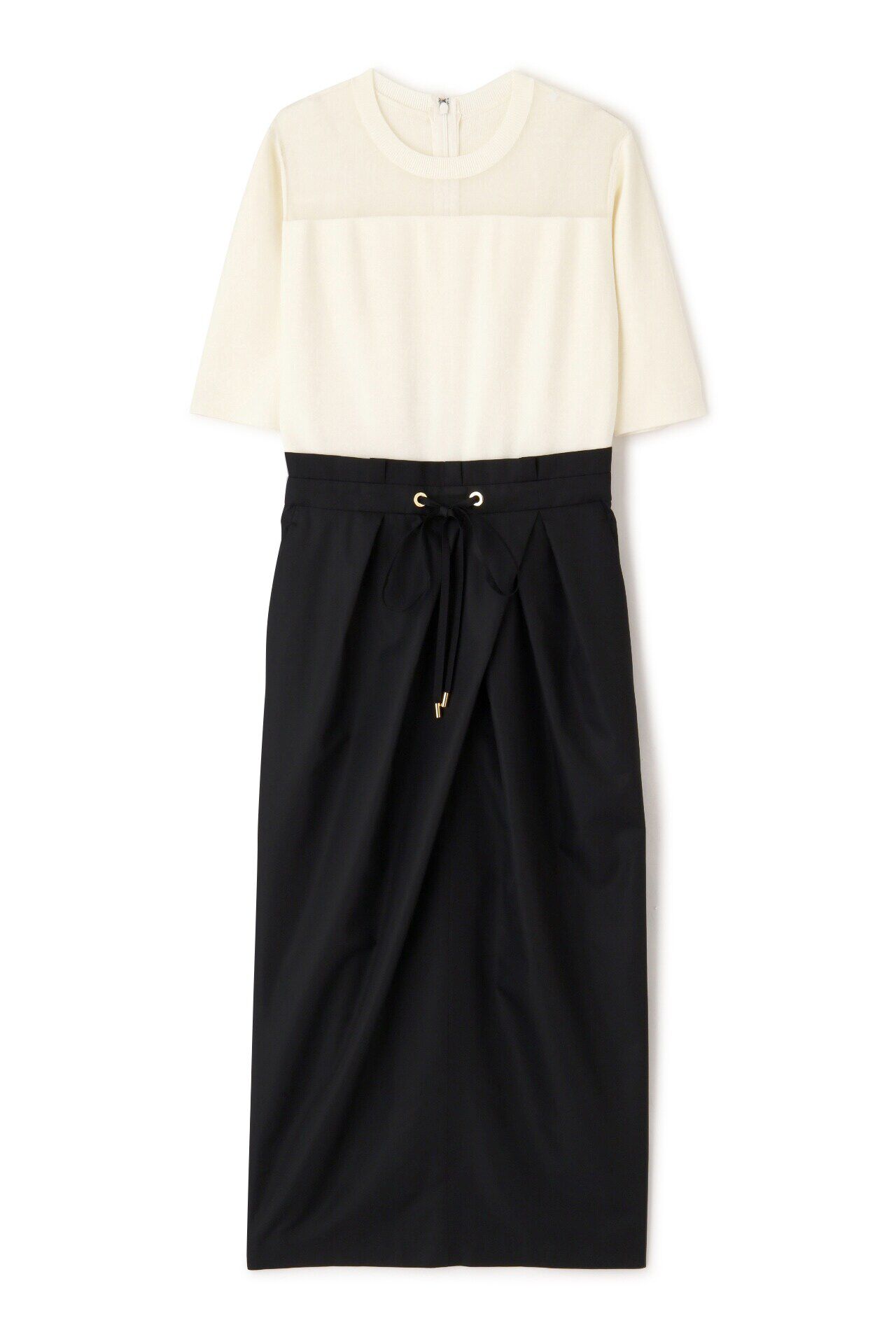  「ニットコンビタフタワンピース」|ワンピース|ブラック1