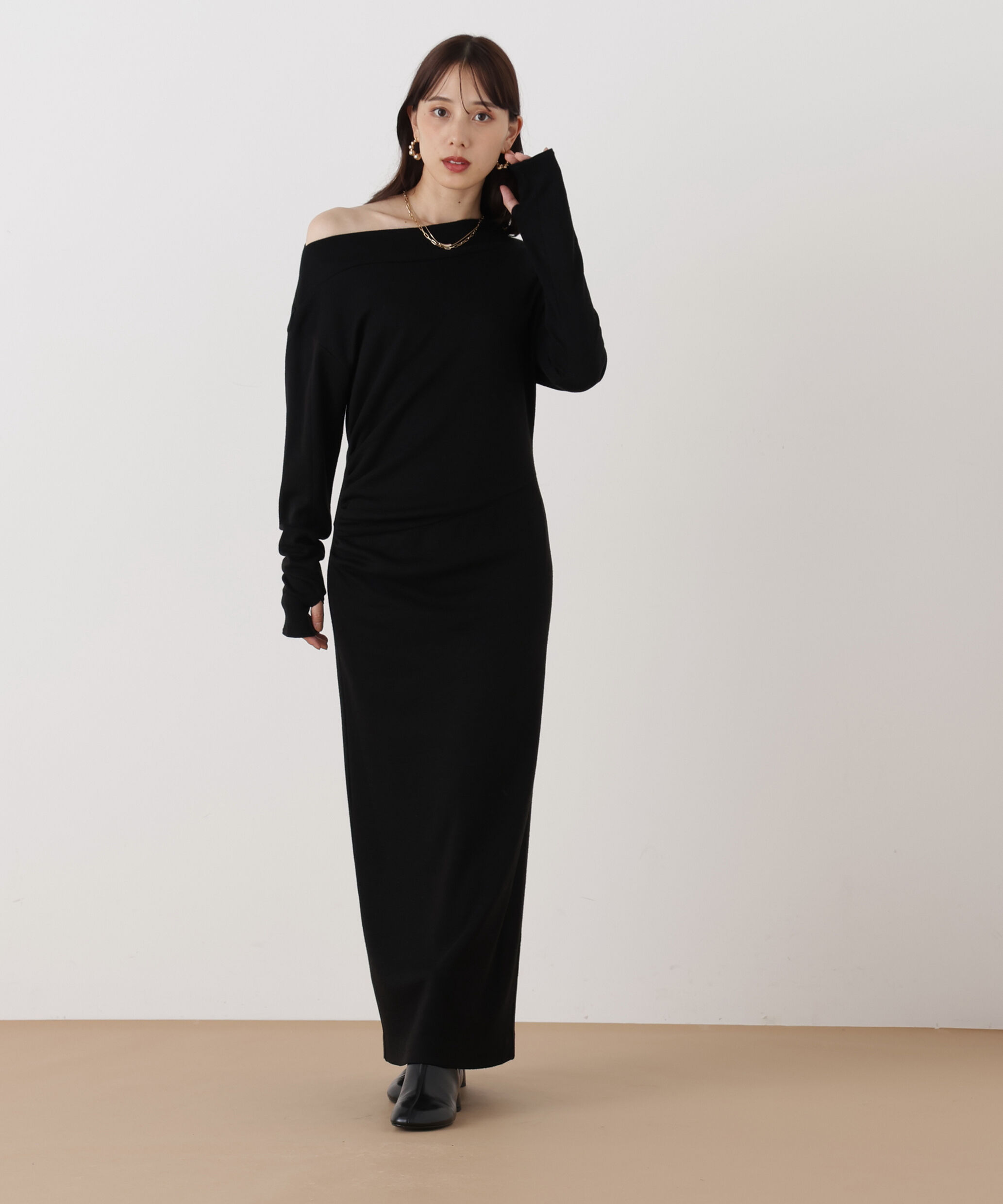  「◆ウールジャージタックドレープロングワンピース」|ワンピース|