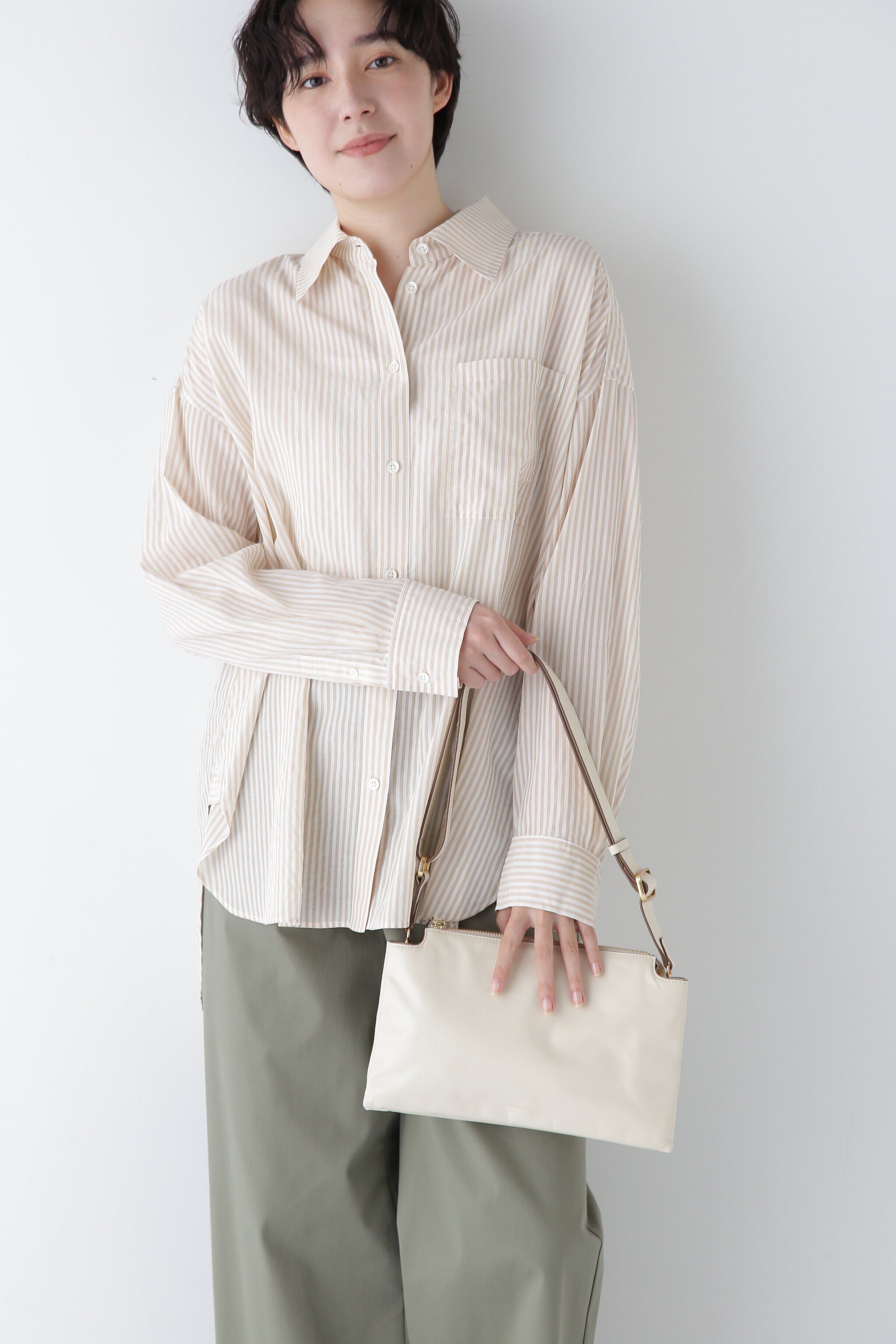  「◆オーガニックコットン混ストライプオーバーシャツ」|シャツ・ブラウス|