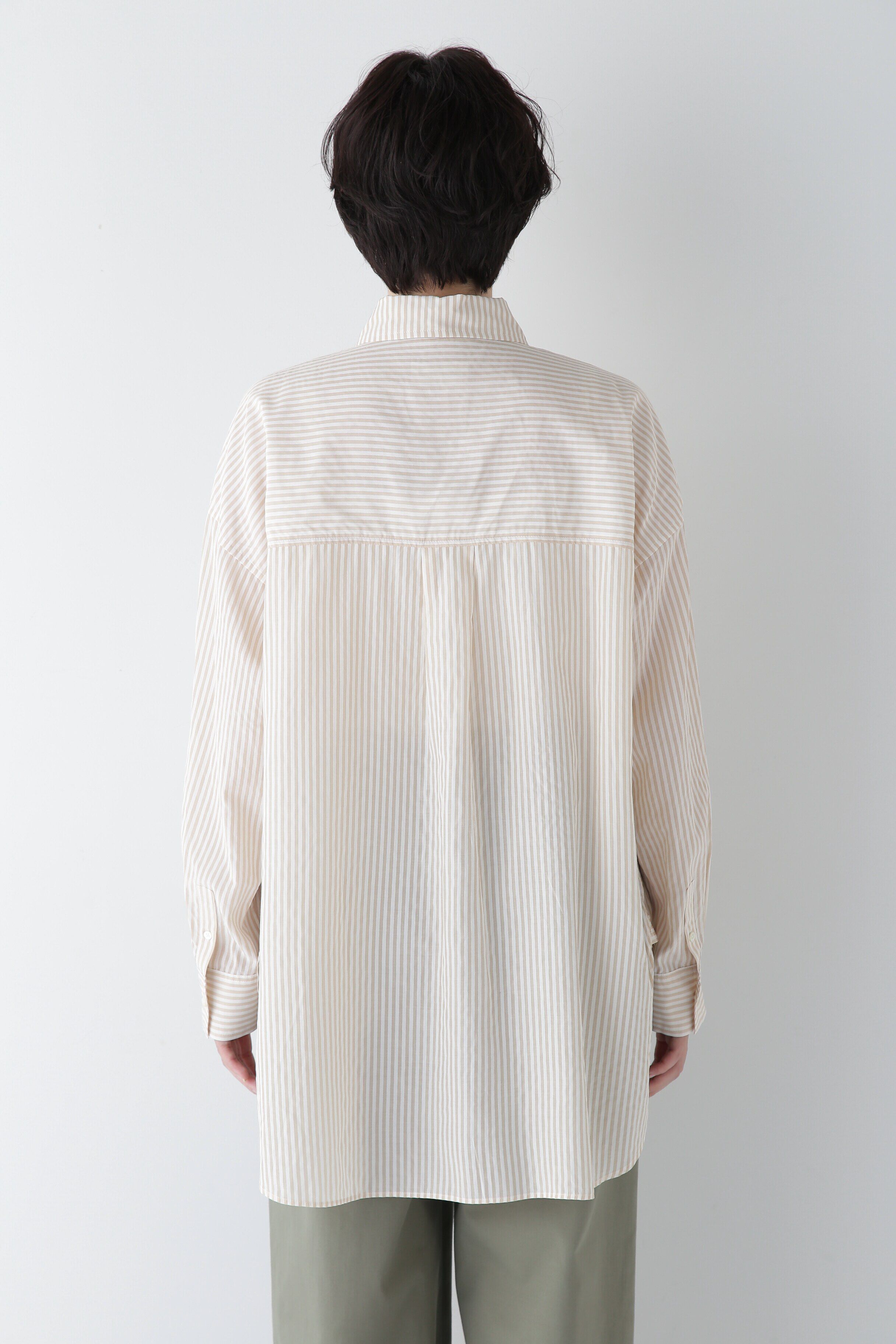  「◆オーガニックコットン混ストライプオーバーシャツ」|シャツ・ブラウス|