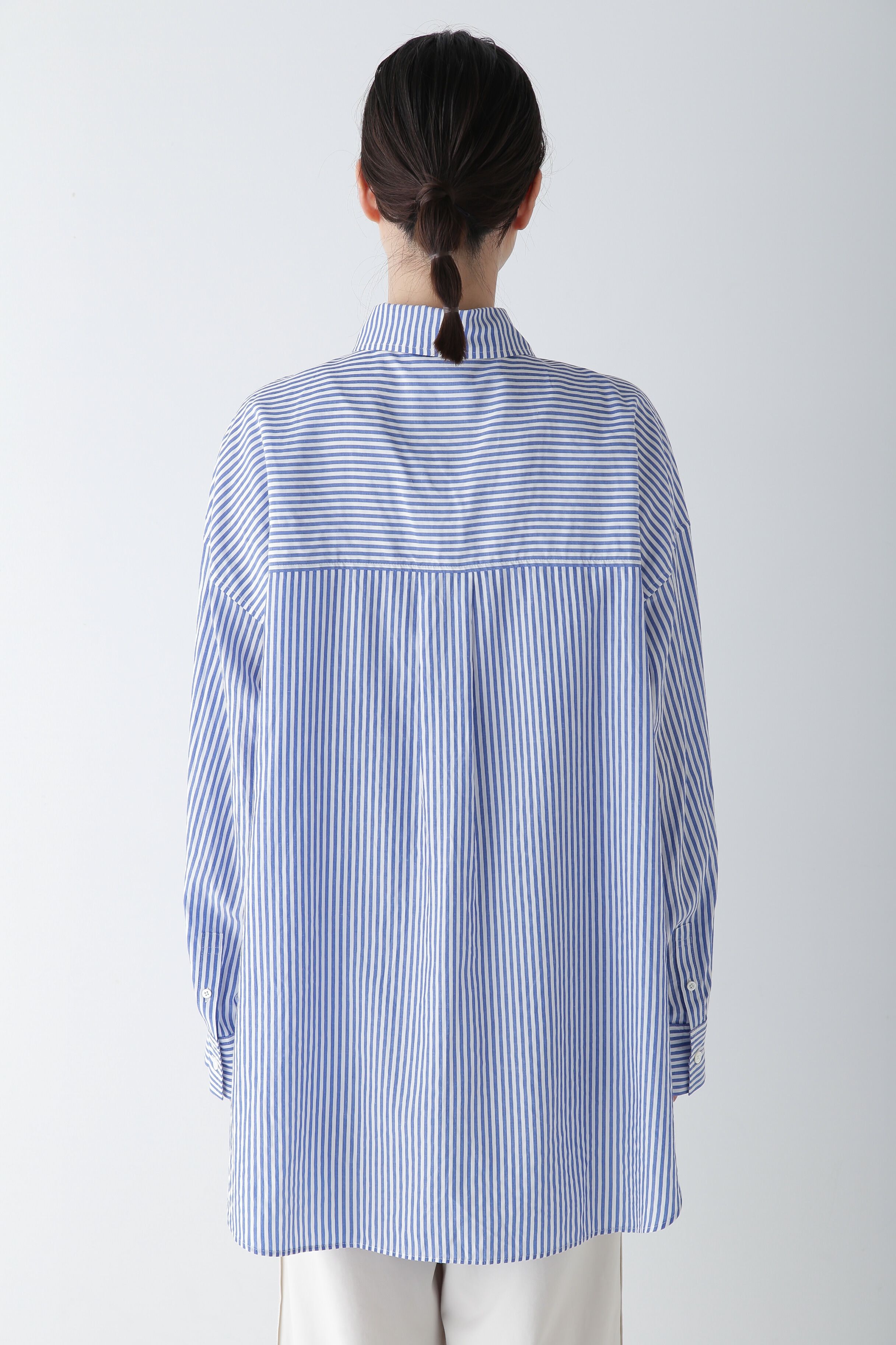  「◆オーガニックコットン混ストライプオーバーシャツ」|シャツ・ブラウス|