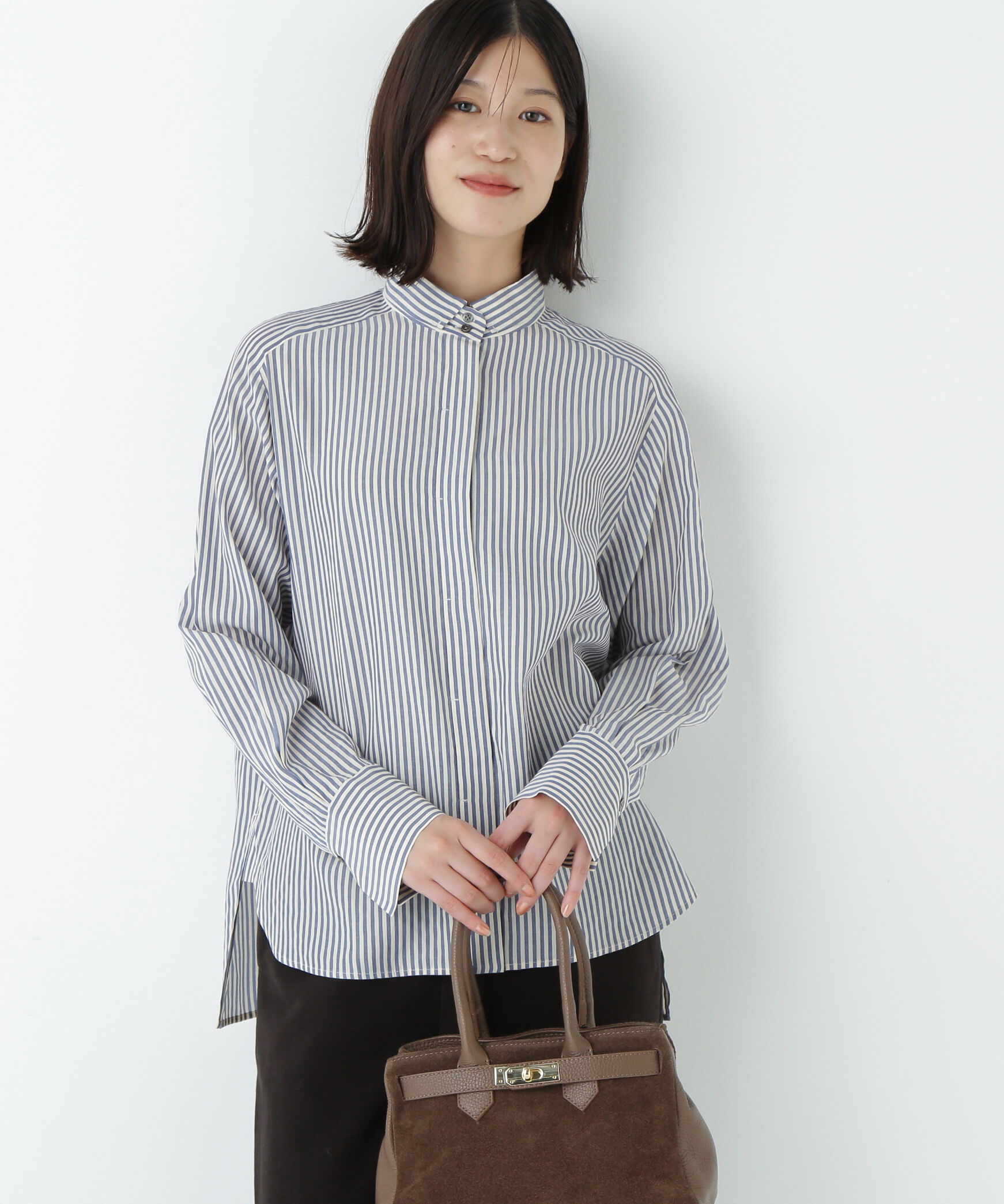  「ストライプローンハイネックシャツ」|シャツ・ブラウス|