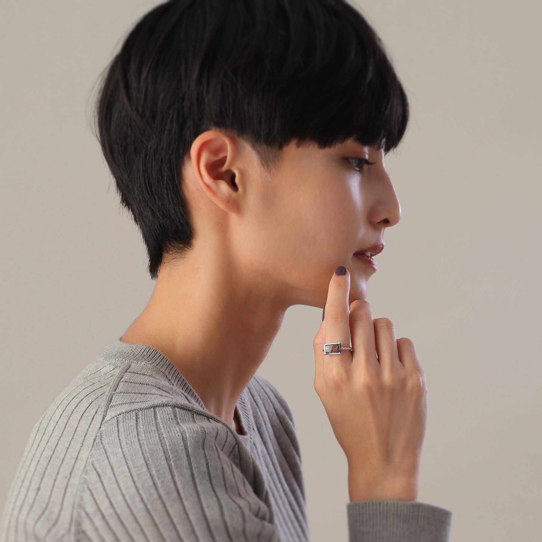 COCOSHNIK「K10トルマリンインクォーツ バフトップカット リング WG」|リング|