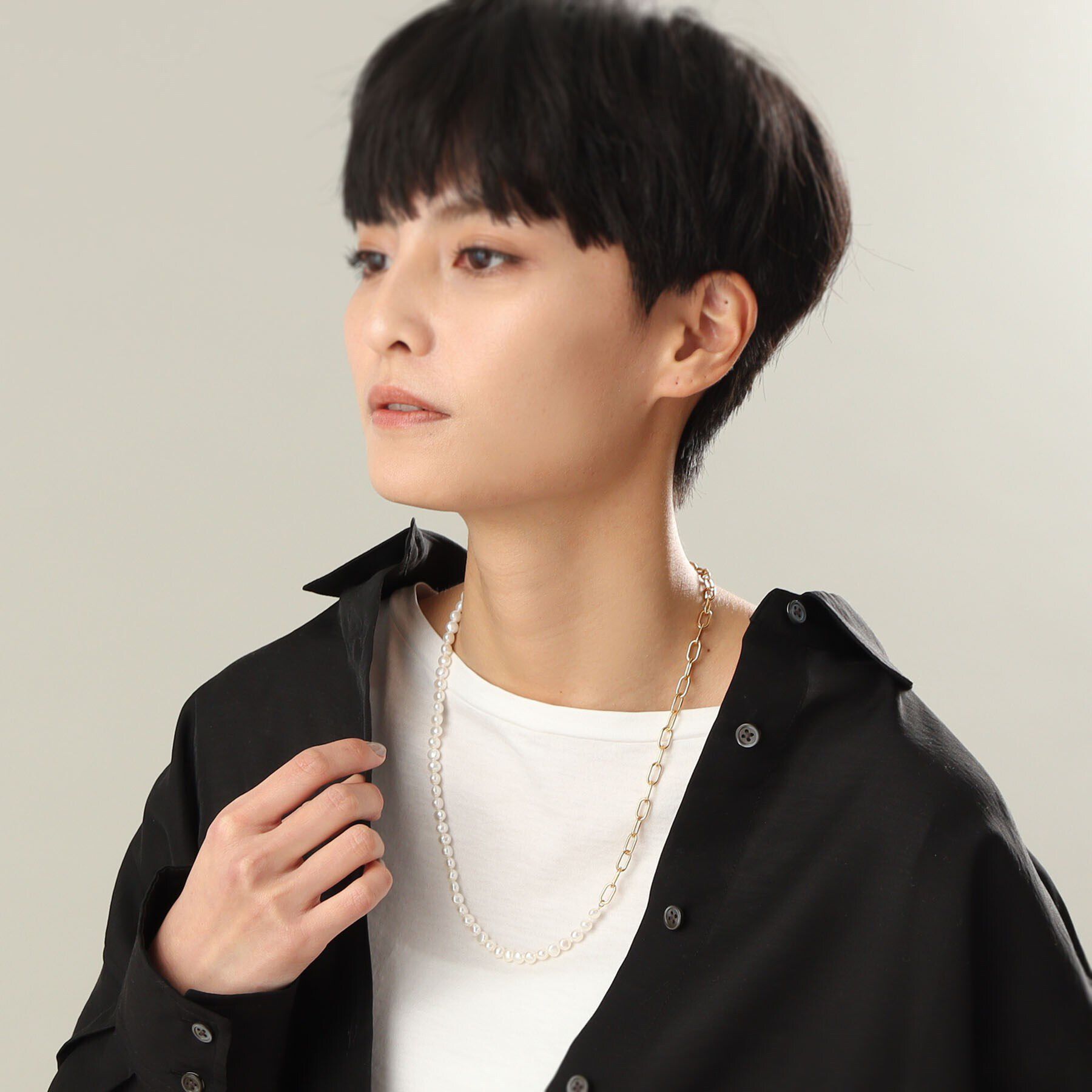 COCOSHNIK ONKITSCH「シルバー バロックパール ２Wayチェーンミックス ネックレス GP」|ネックレス|