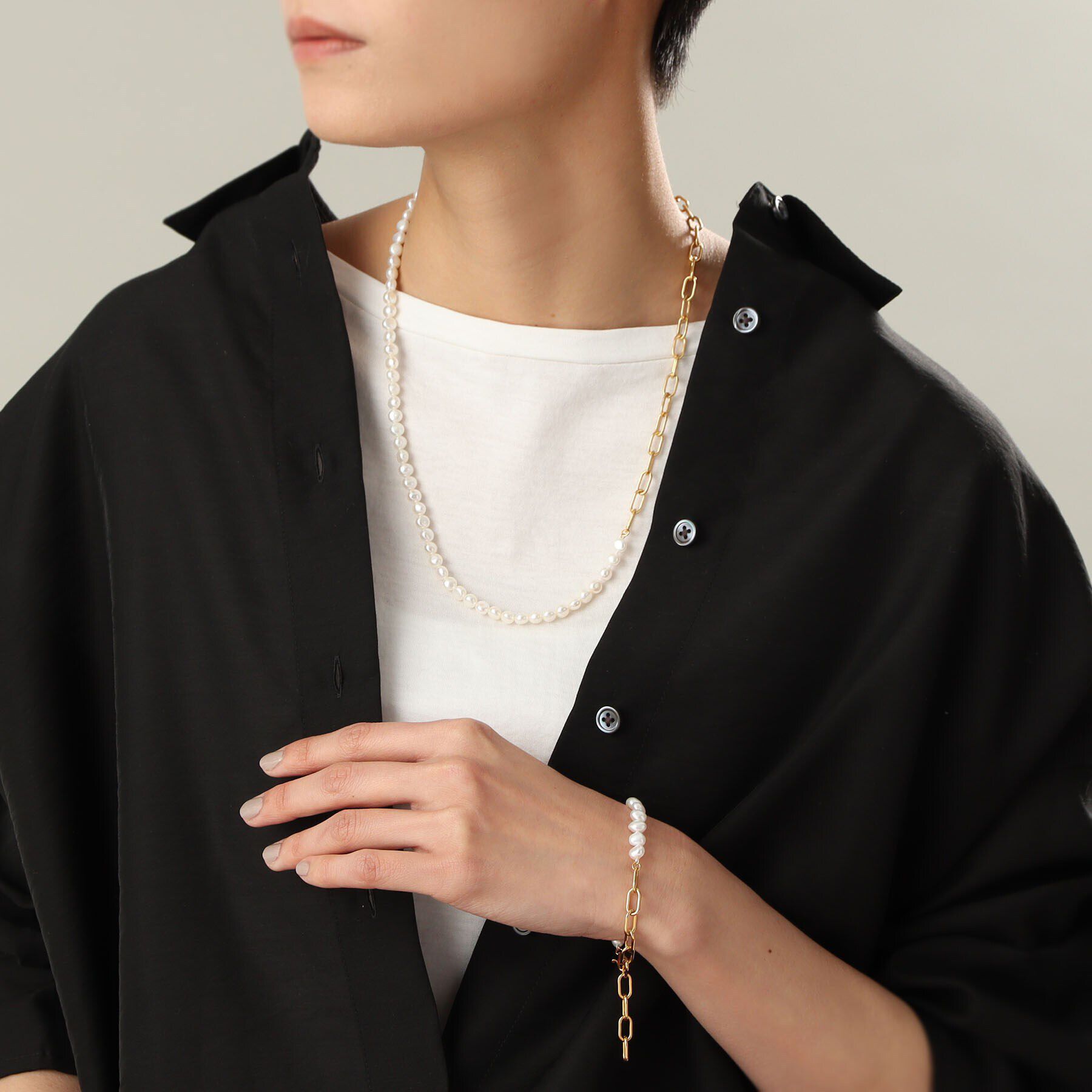 COCOSHNIK ONKITSCH「シルバー バロックパール ２Wayチェーンミックス ネックレス GP」|ネックレス|