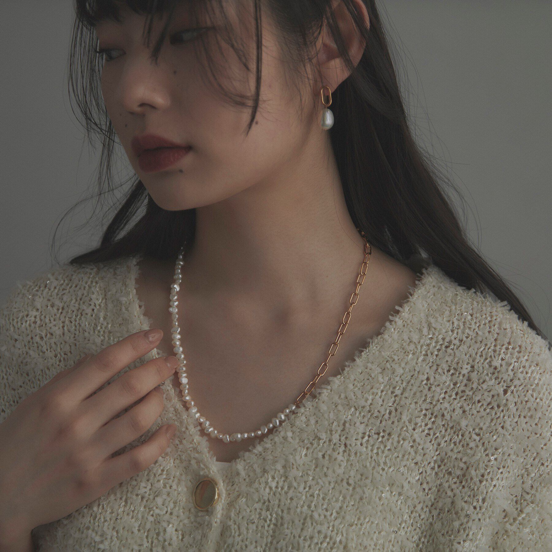 COCOSHNIK ONKITSCH「シルバー バロックパール ２Wayチェーンミックス ネックレス GP」|ネックレス|