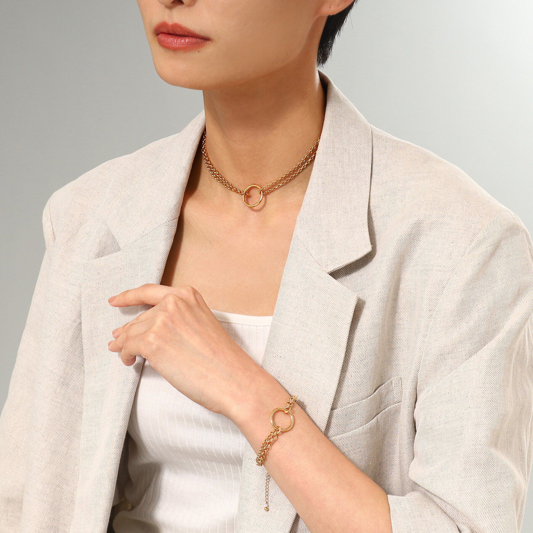 COCOSHNIK ONKITSCH「シルバー サークルモチーフ ダブルチェーンチョーカー GP」|ネックレス|