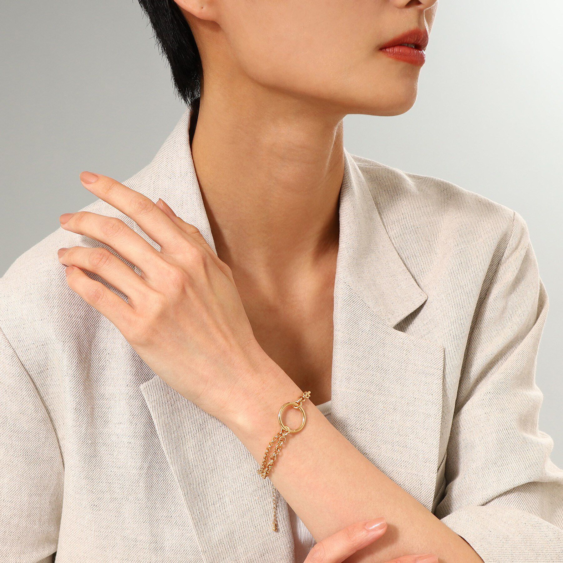 COCOSHNIK ONKITSCH「シルバー サークルモチーフ ダブルチェーンブレスレット GP」|ブレスレット・バングル|