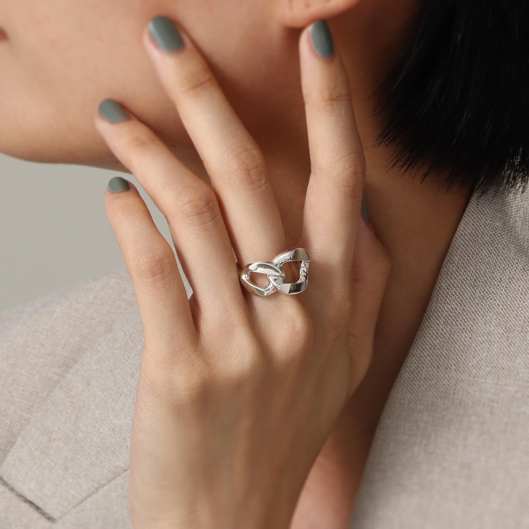 COCOSHNIK ONKITSCH「シルバー カーブチェーンモチーフ ダブルリング」|リング|