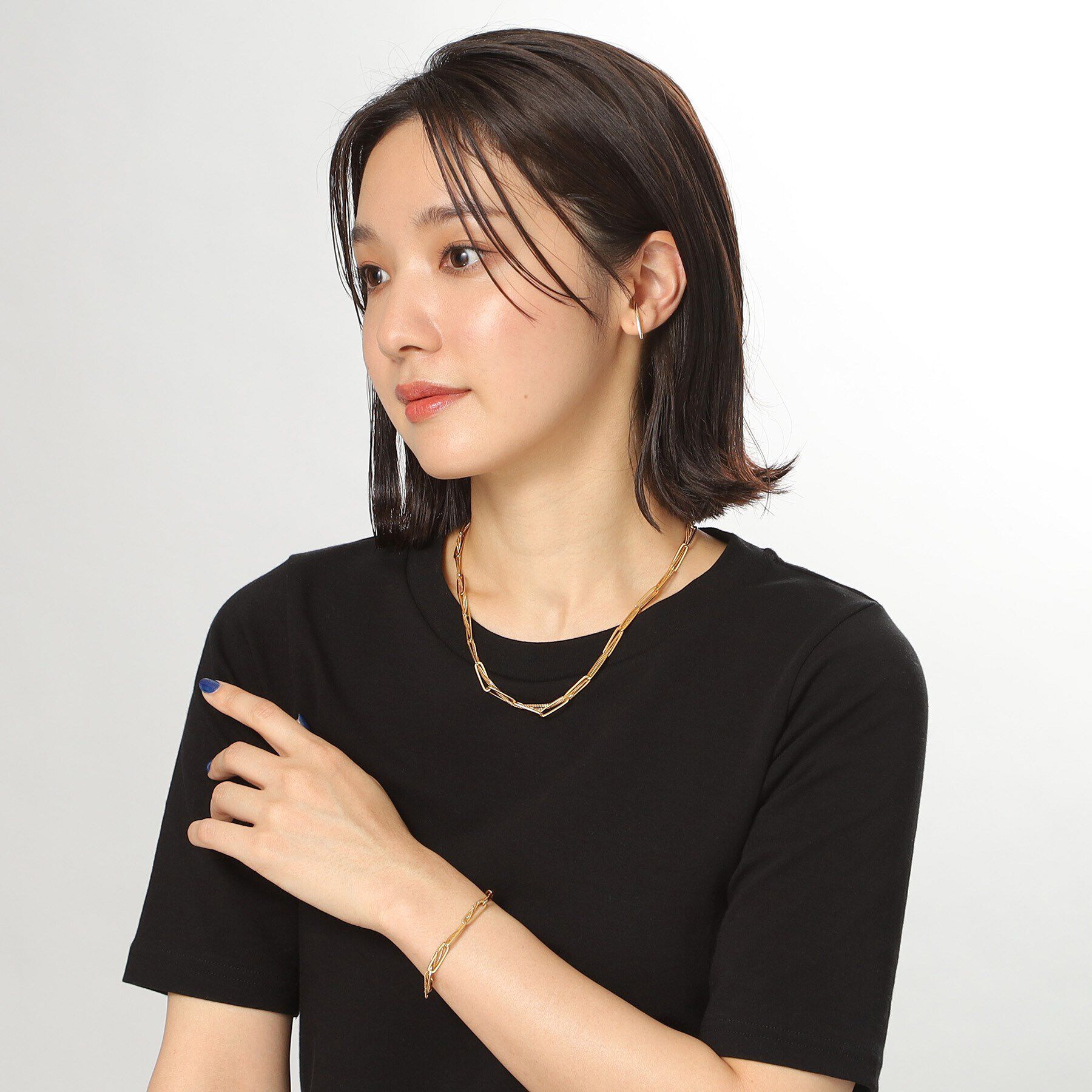 COCOSHNIK ONKITSCH「シルバー ミックスチェーン フラットカーブ スルー ブレスレット GP」|ブレスレット・バングル|