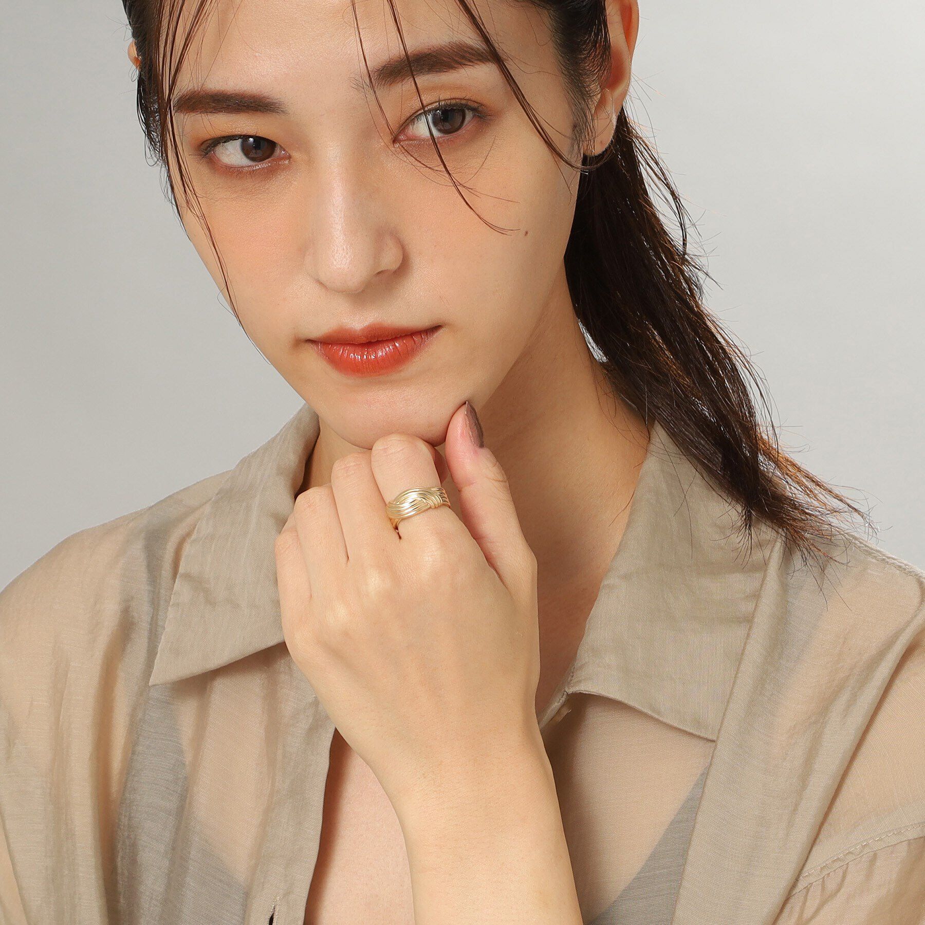 COCOSHNIK「K10ストライプパターンノット リング」|リング|