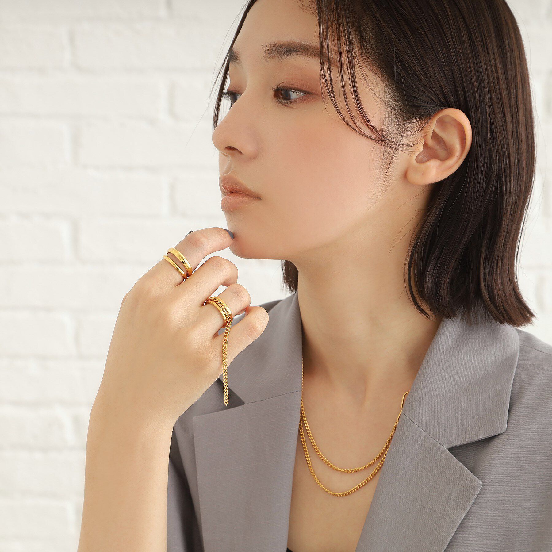 COCOSHNIK ONKITSCH「シルバー ハンギング カーブチェーンリング GP」|リング|