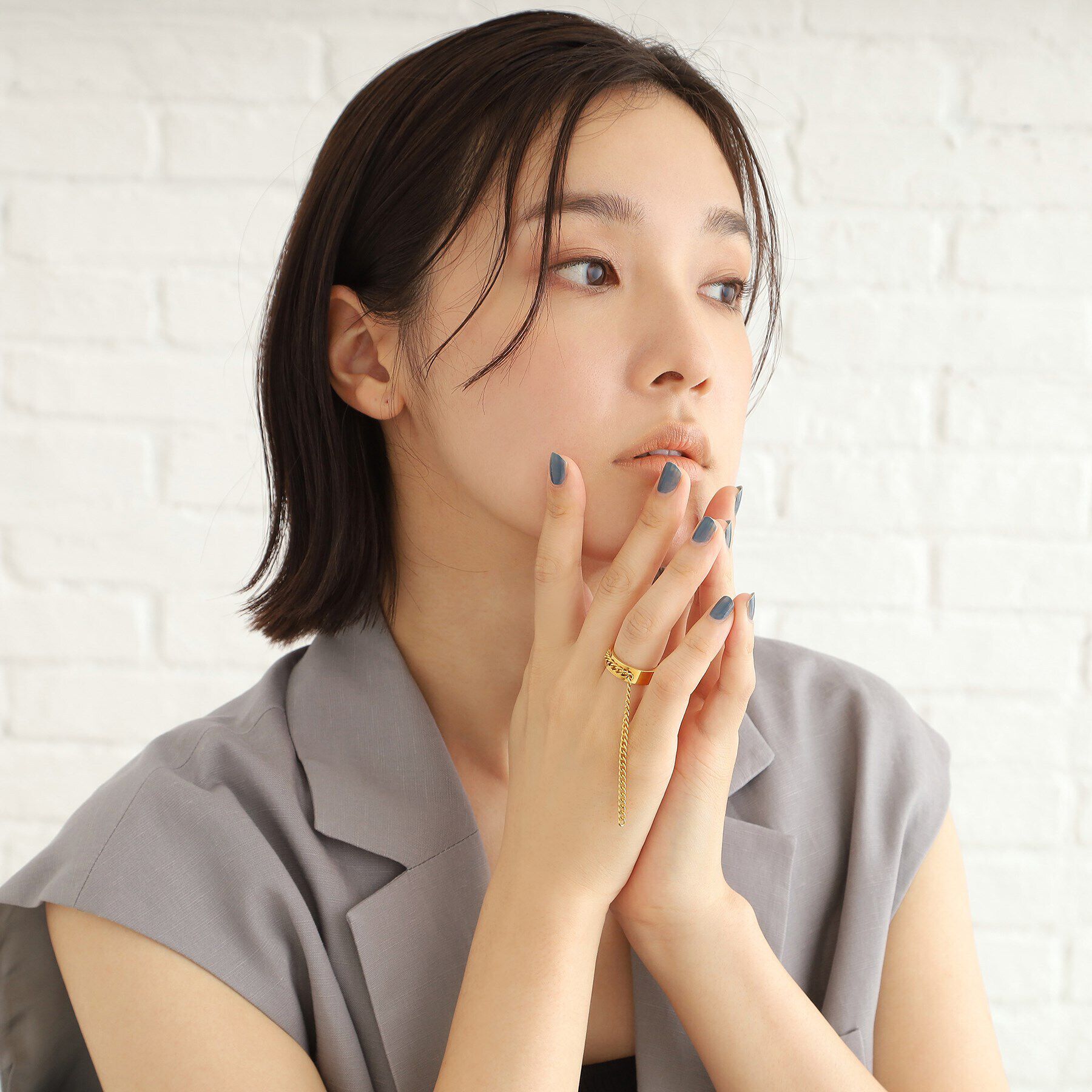 COCOSHNIK ONKITSCH「シルバー ハンギング カーブチェーンリング GP」|リング|