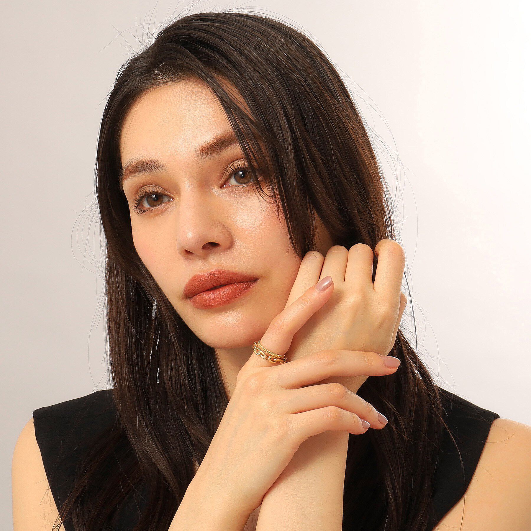 COCOSHNIK「K18中空リネアケーブルチェーン リング」|リング|