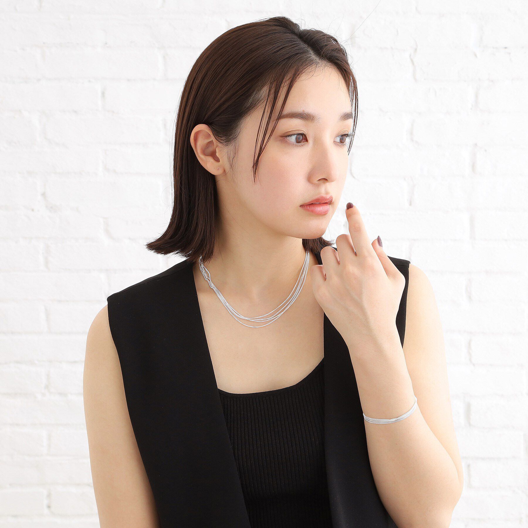 COCOSHNIK ONKITSCH「シルバー カーブチェーン レイヤード ブレスレット」|ブレスレット・バングル|